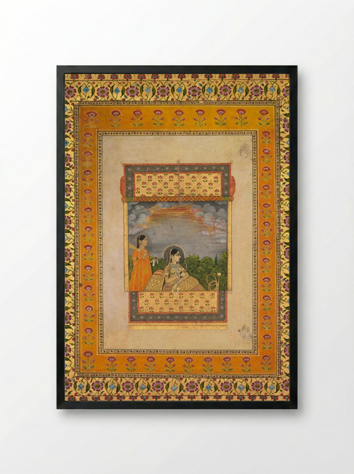 Princess and attendant in trompe l’oeil window - Aqil Khan - Framed Print Black