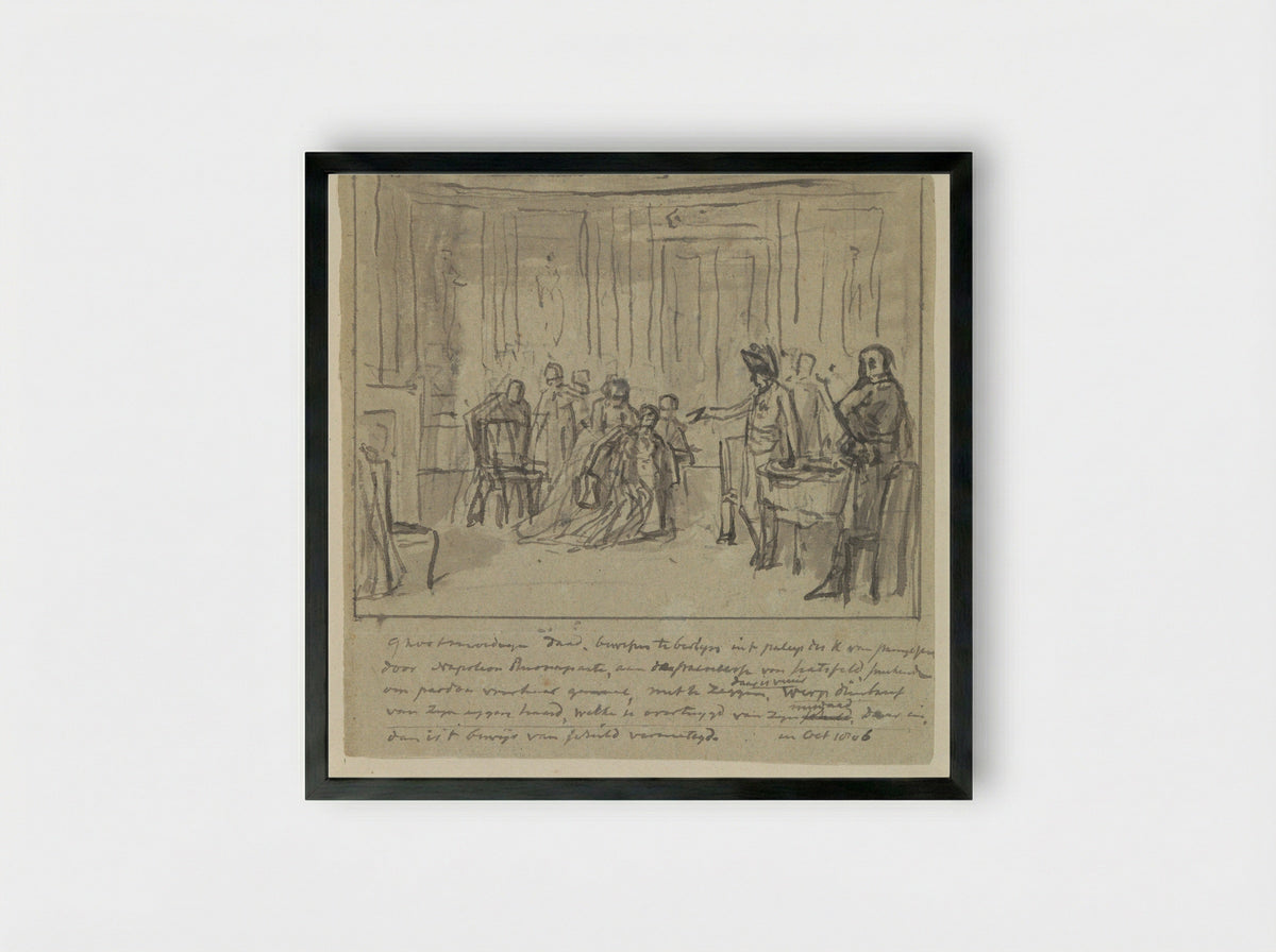 Princess of Hatzfeldt Pleading with Napoleon Bonaparte for Her Husband's Life - Jurriaan Andriessen - Framed Print Black