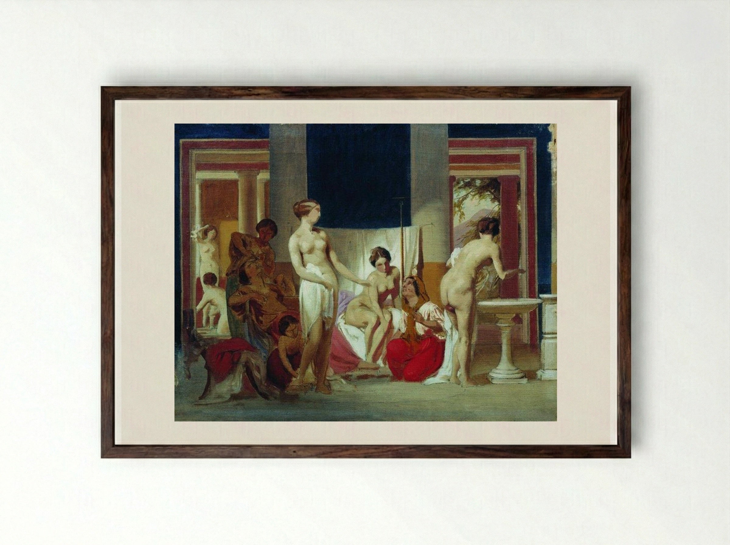 Private Baths in Pompeii - Fyodor Bronnikov - Framed Print Dark Wood