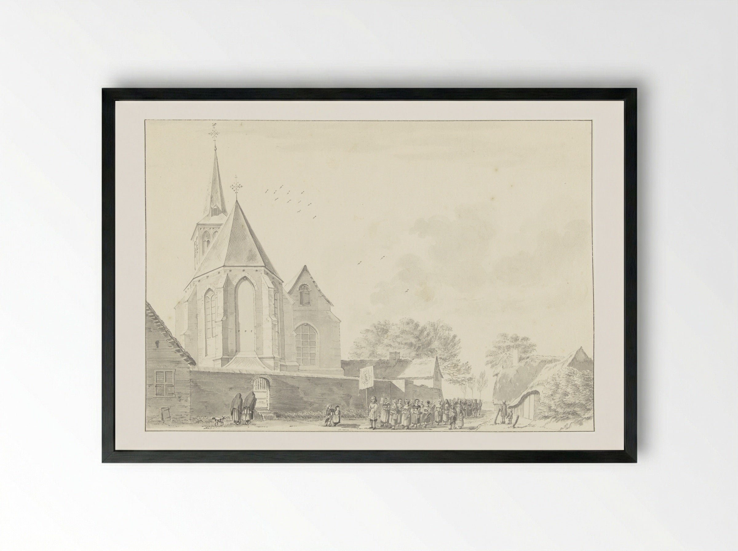 Processie langs de kerk van Broekhuizenvorst - Jan de Beijer - Framed Print Black
