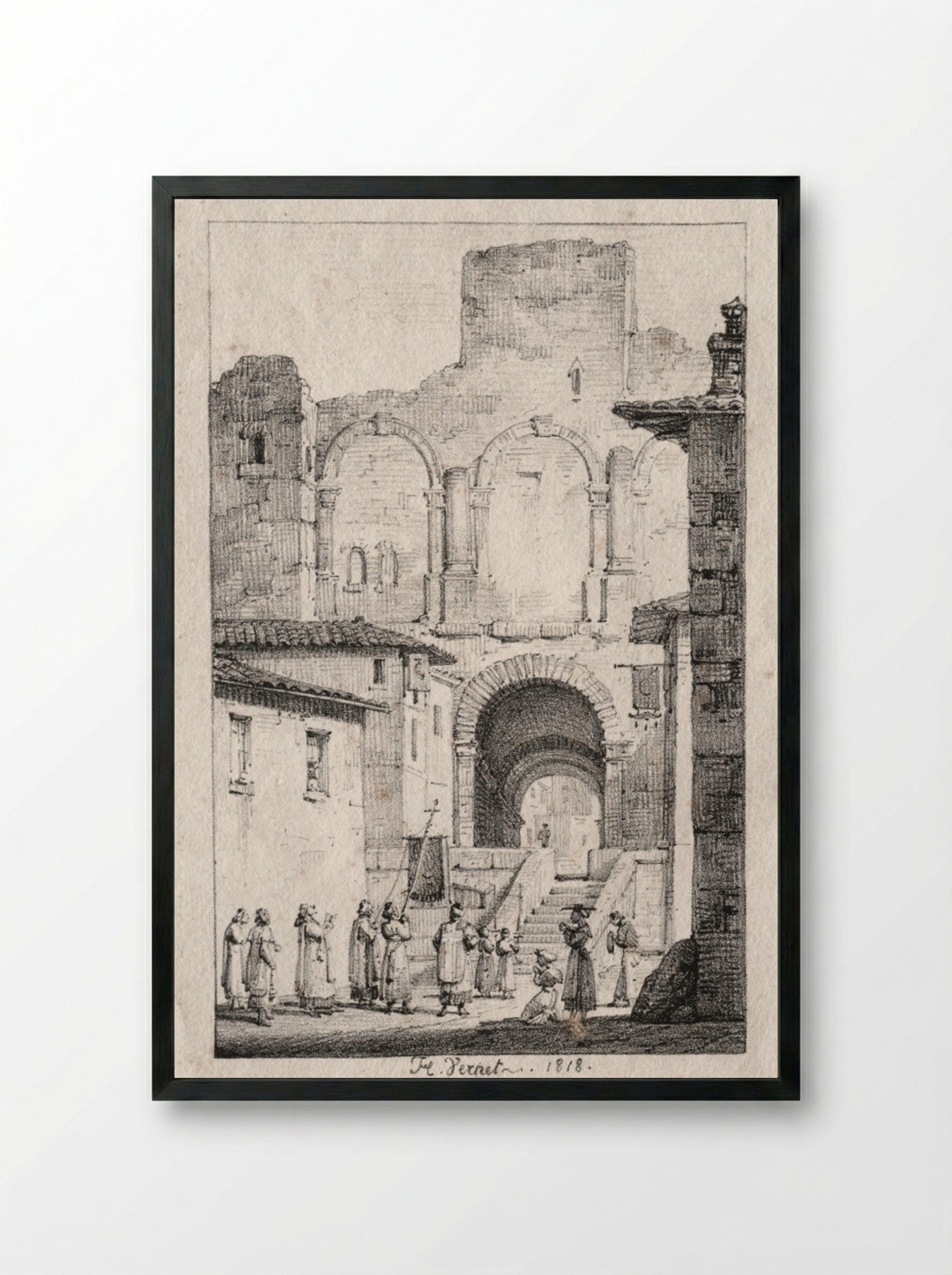 Procession at Arles - Horace Vernet - Framed Print Black