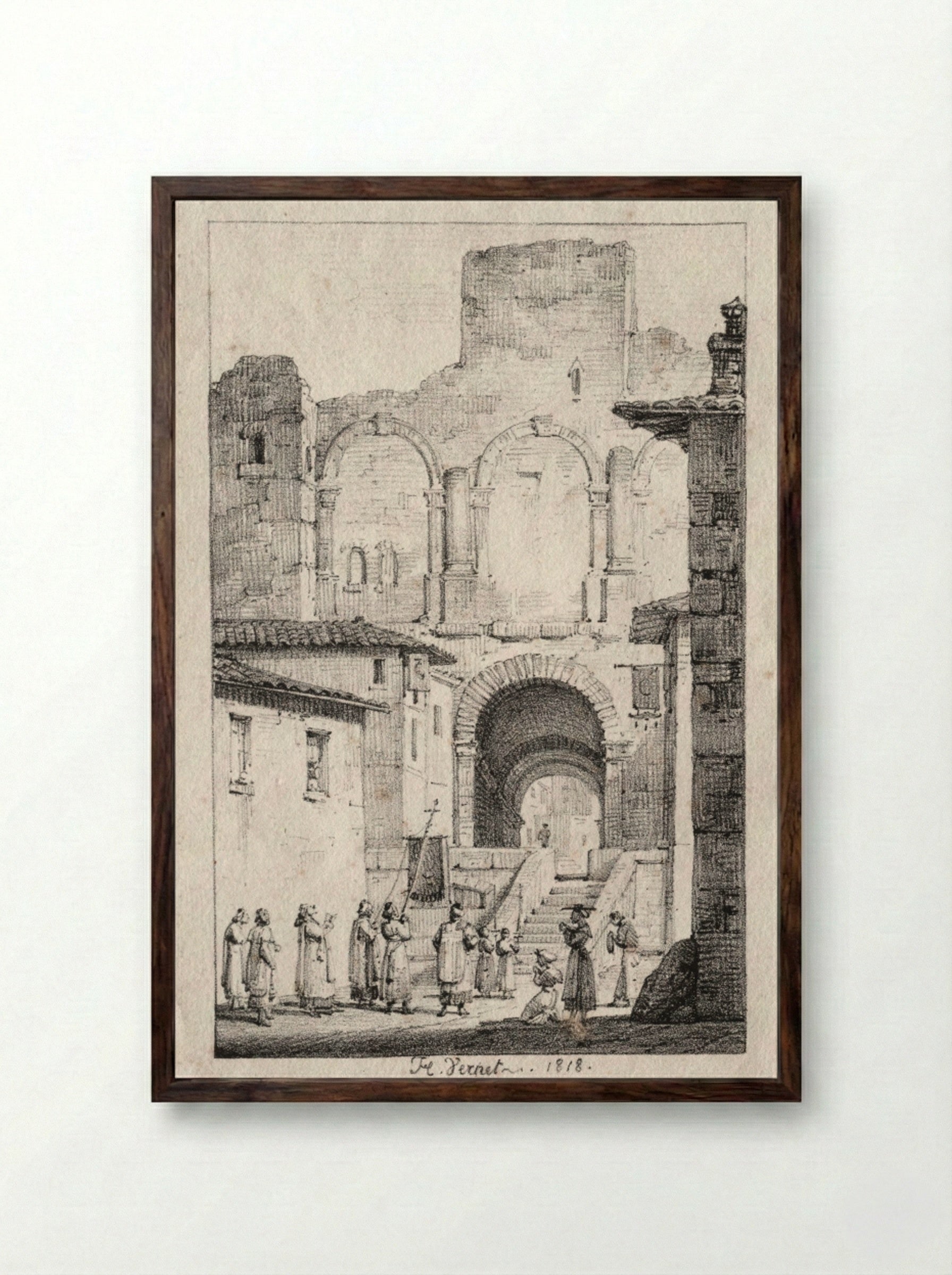 Procession at Arles - Horace Vernet - Framed Print Dark Wood