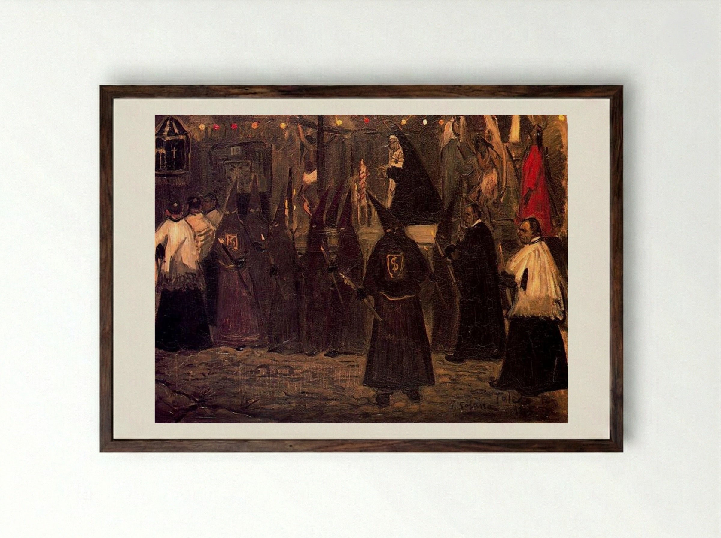 Procession in Toledo - José Gutiérrez Solana - Framed Print Dark Wood