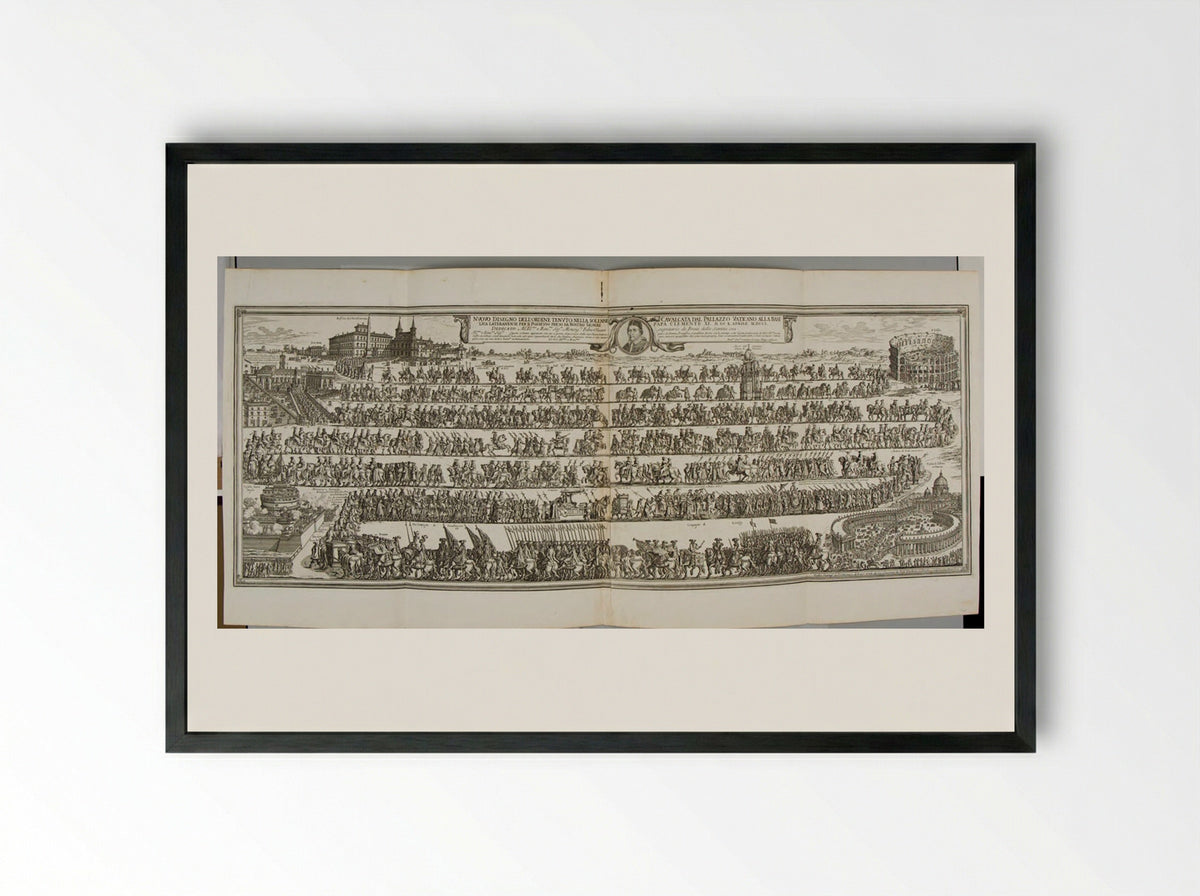 Procession of Pope Clement XI to Saint John Lateran - Giovanni Battista Falda - Framed Print Black