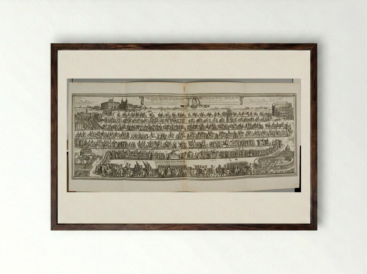 Procession of Pope Clement XI to Saint John Lateran - Giovanni Battista Falda - Framed Print Dark Wood