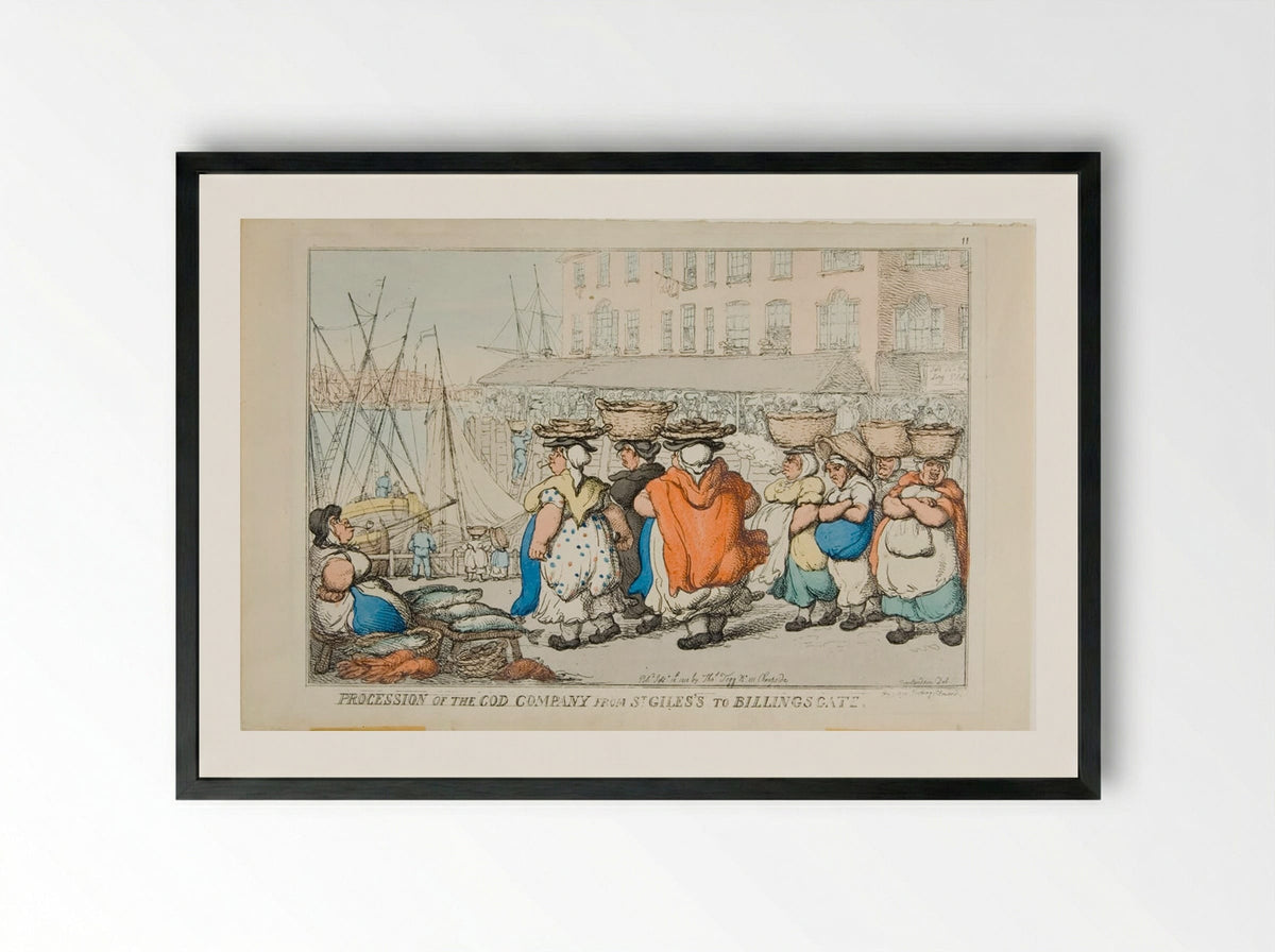 Procession of the Cod Company from St. Giles's to Billings Gate - Thomas Rowlandson - Framed Print Black