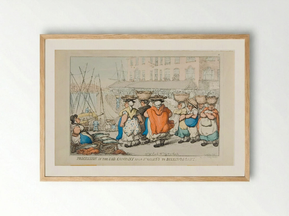 Procession of the Cod Company from St. Giles's to Billings Gate - Thomas Rowlandson - Framed Print Wood