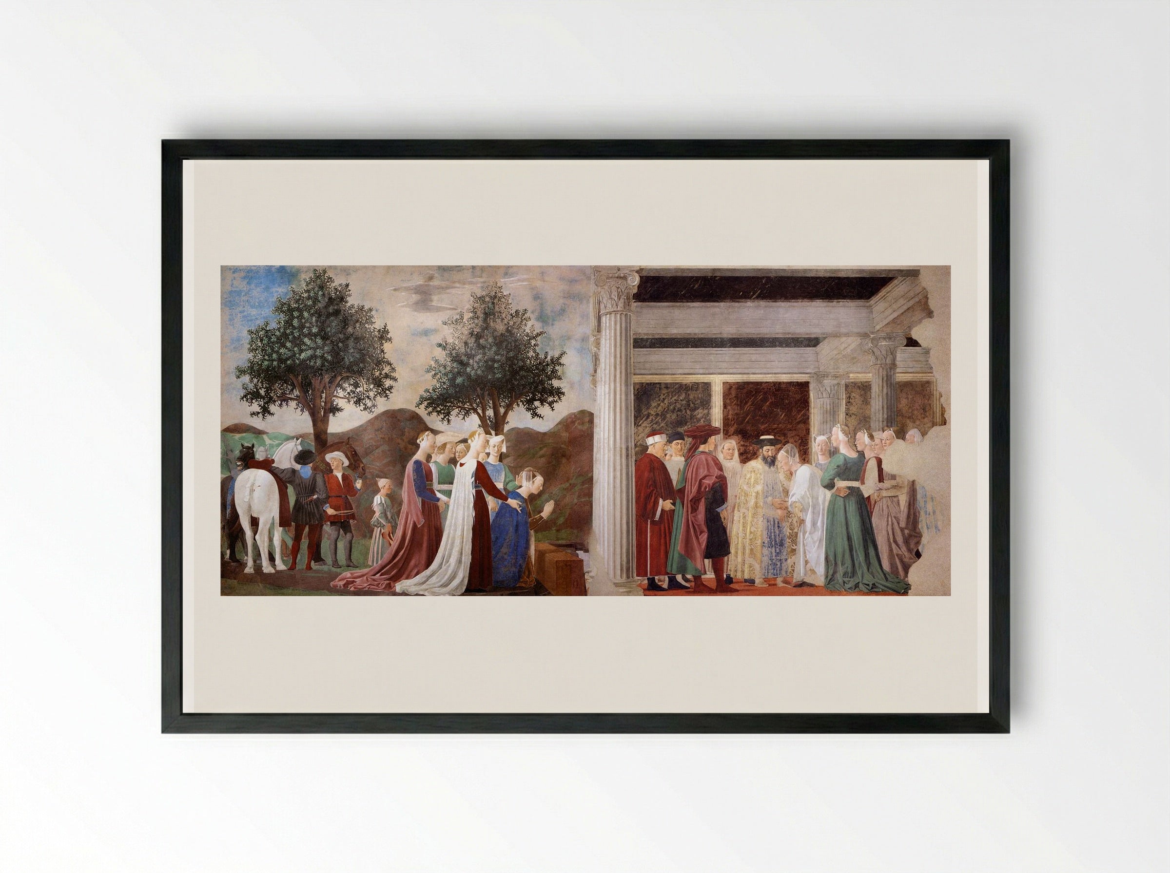 Procession of the Queen of Sheba and Meeting between the Queen of Sheba and King Solomon - Piero della Francesca - Framed Print Black