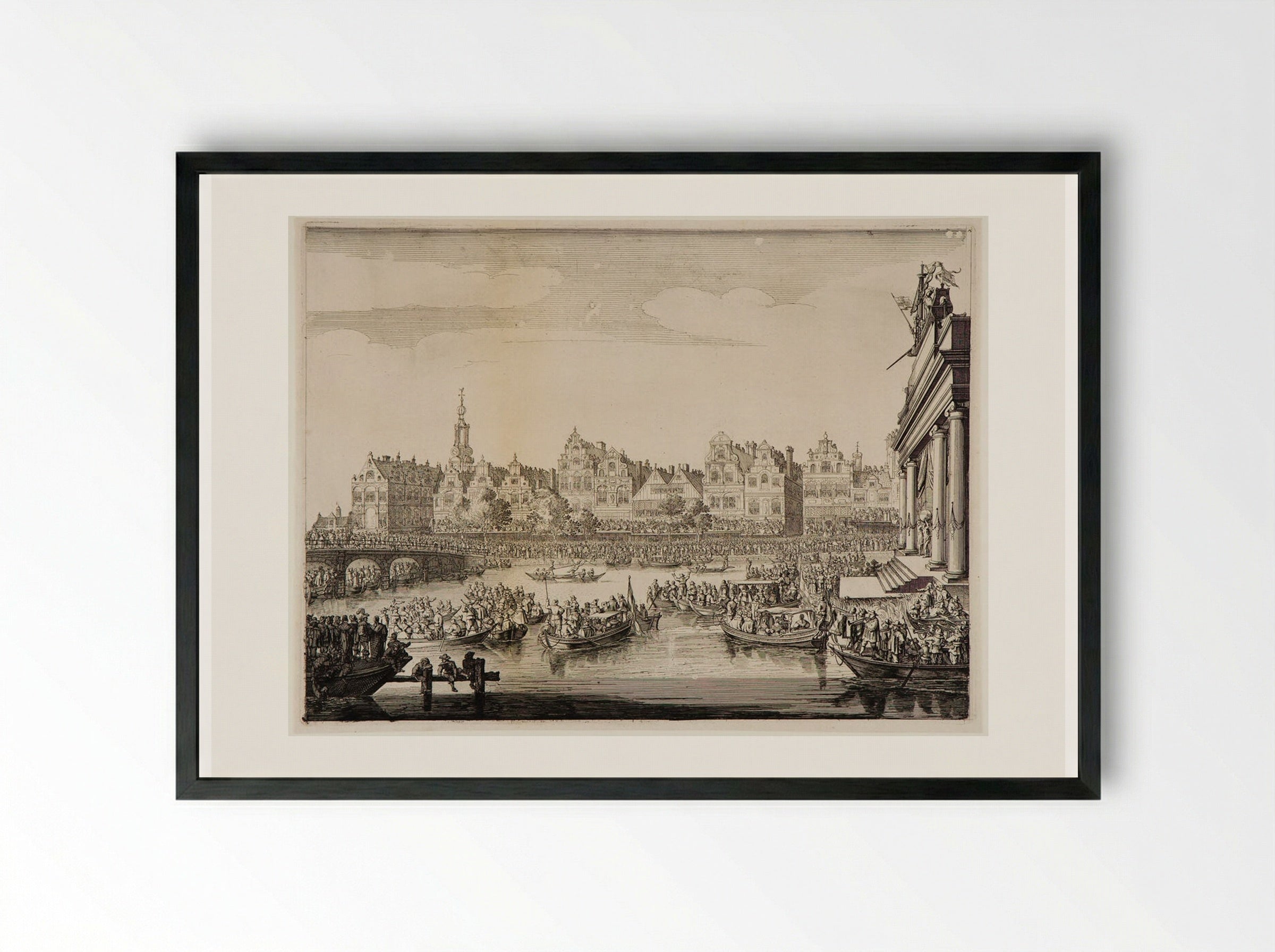 Procession of the Rokin with the Theater on the Island at Right - Salomon Savery - Framed Print Black