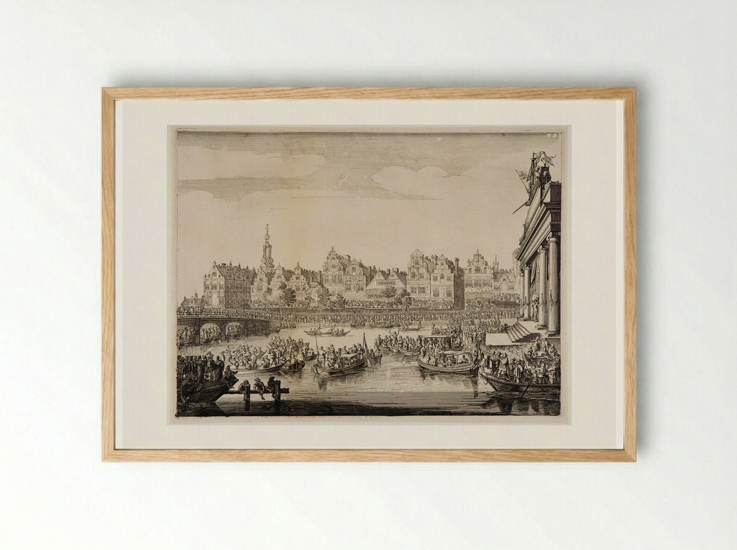 Procession of the Rokin with the Theater on the Island at Right - Salomon Savery - Framed Print Wood