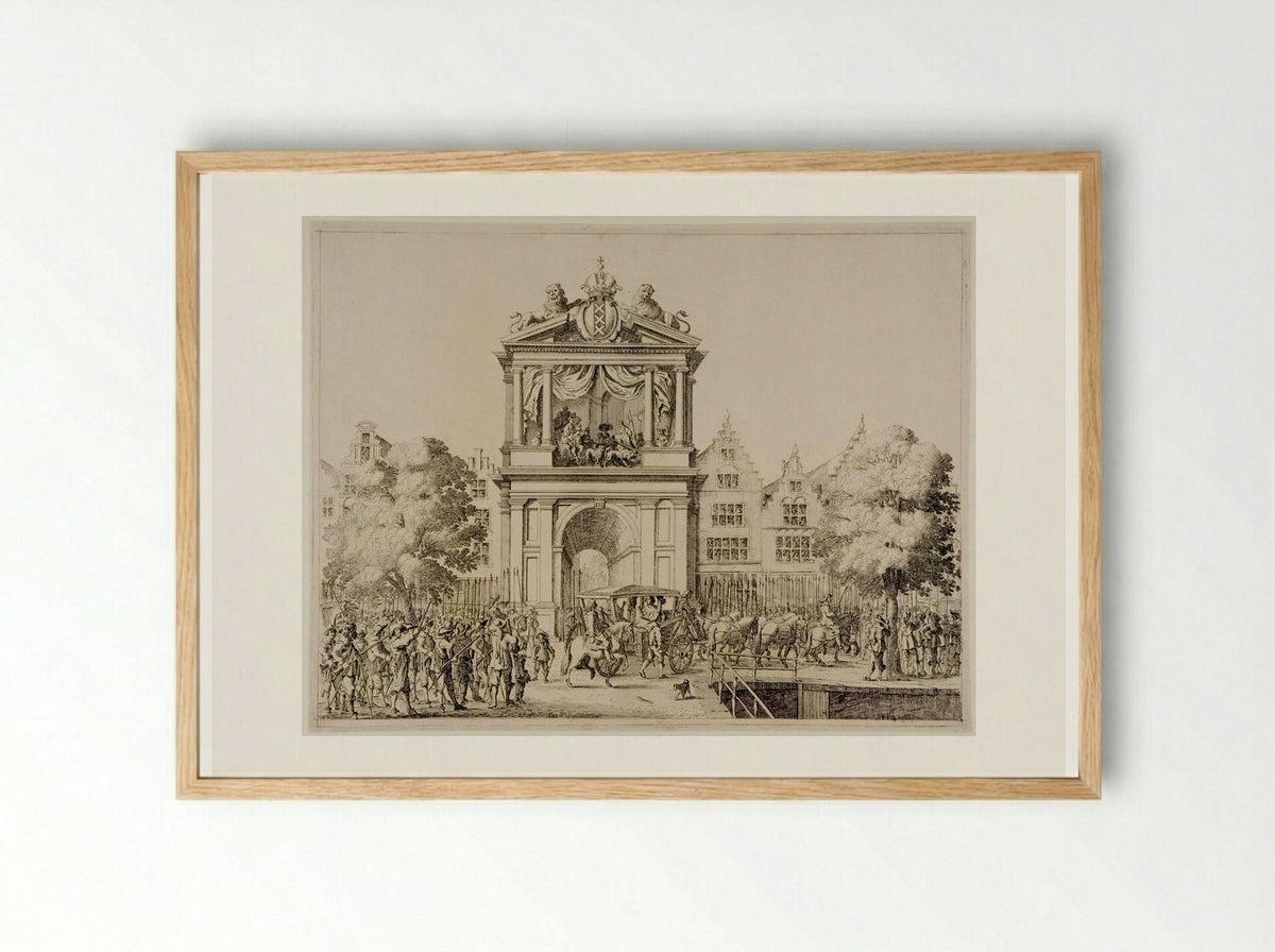 Procession on the Oudezijds Voorburgwal Before a Triumphal Arch - Salomon Savery - Framed Print Wood