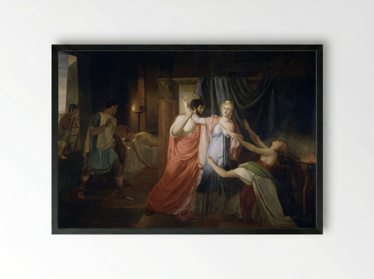 Proculeius Prevents Cleopatra from Stabbing Herself - Joannes Echarius Carolus Alberti - Framed Print Black