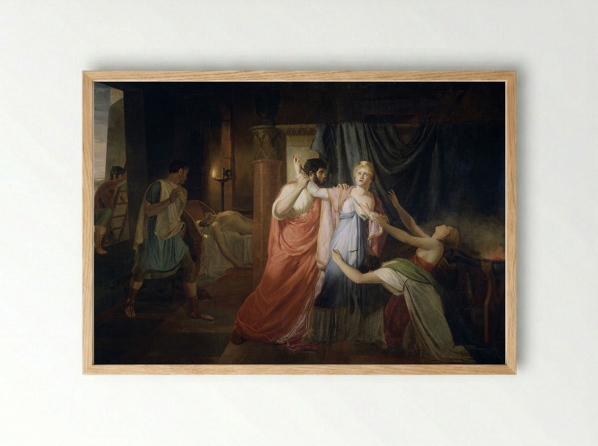 Proculeius Prevents Cleopatra from Stabbing Herself - Joannes Echarius Carolus Alberti - Framed Print Wood