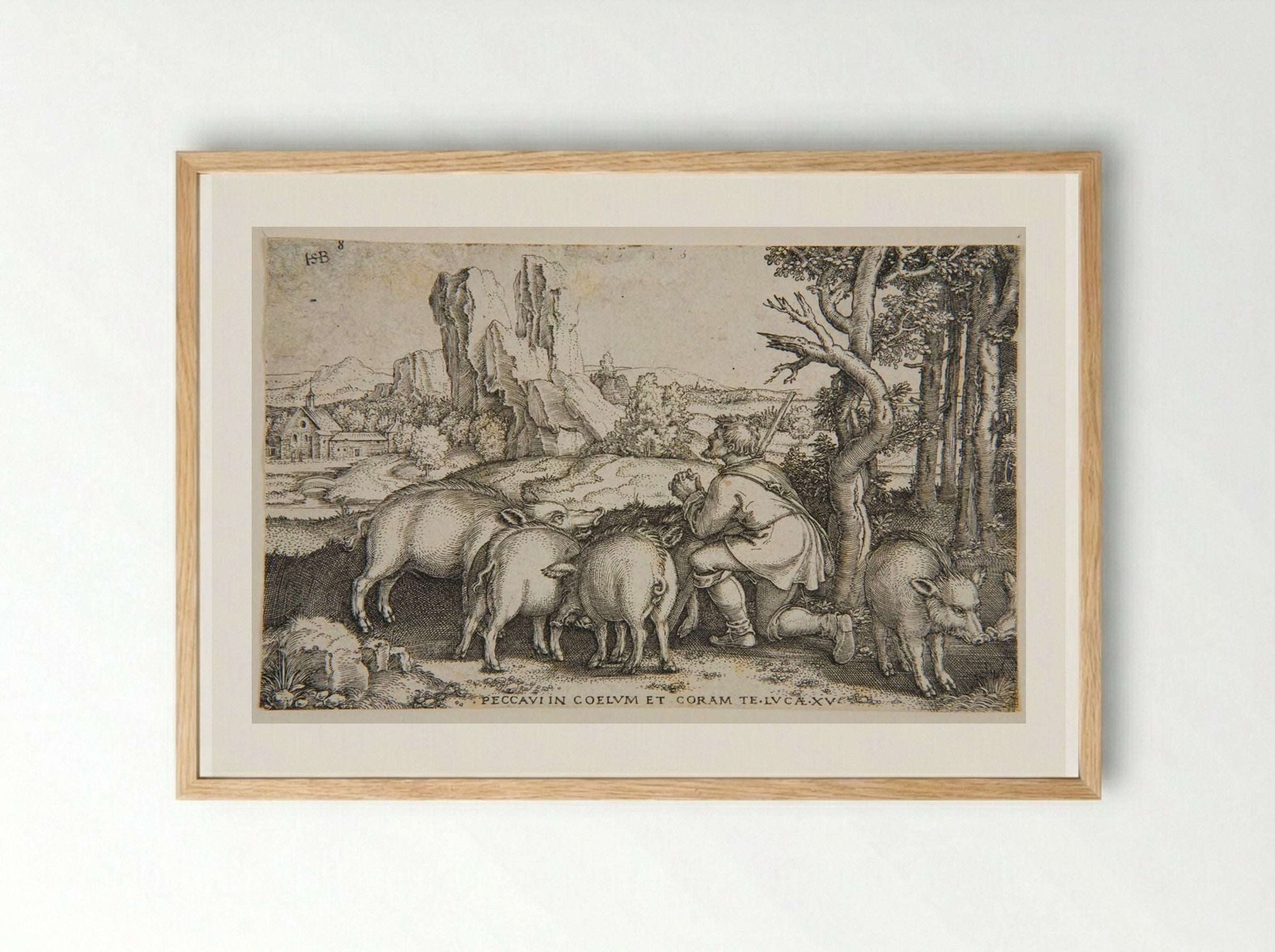 Prodigal Son Keeping his Swine - Sebald Beham - Framed Print Wood