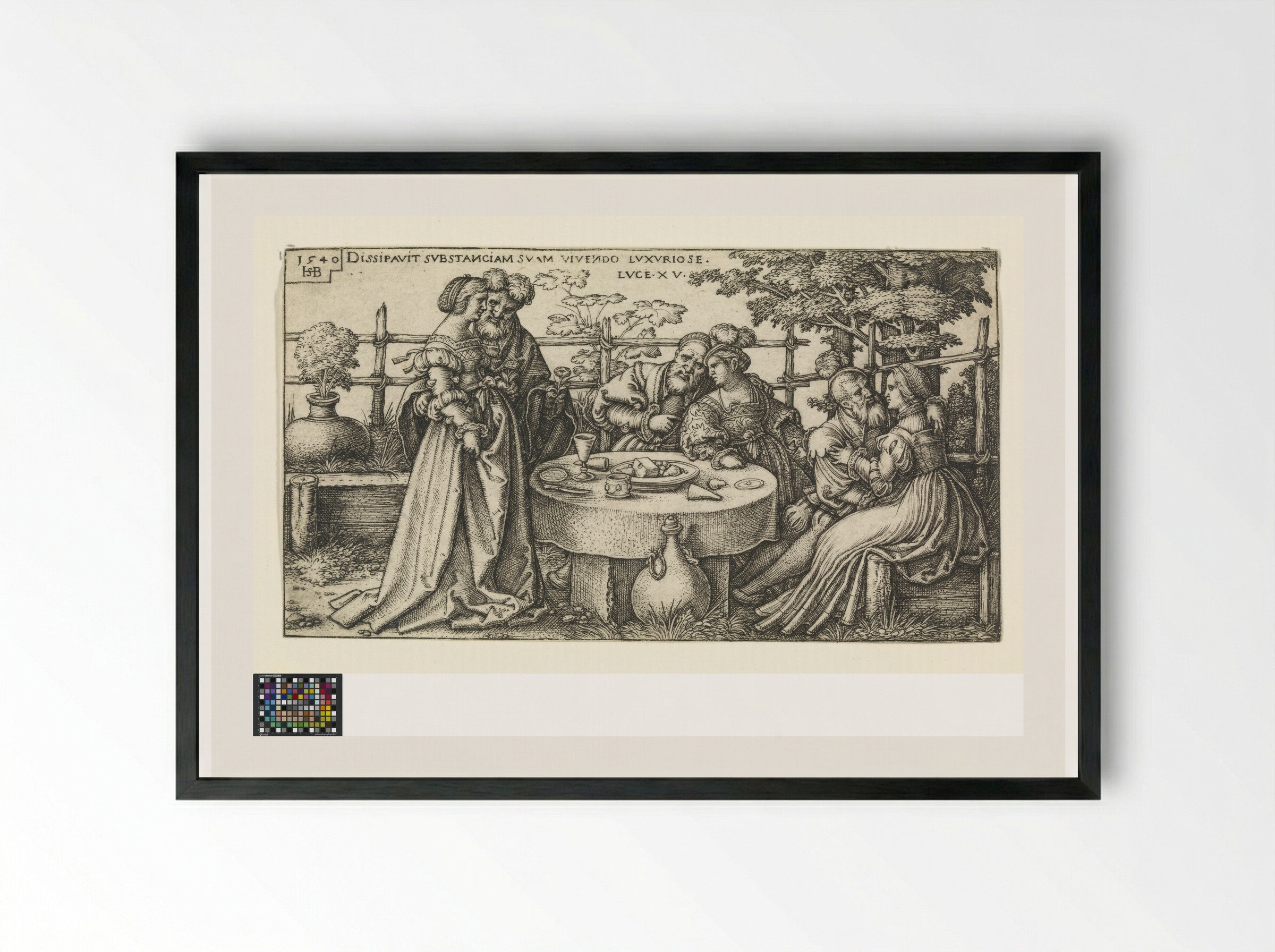 Prodigal Son Wasting his Fortune - Sebald Beham - Framed Print Black