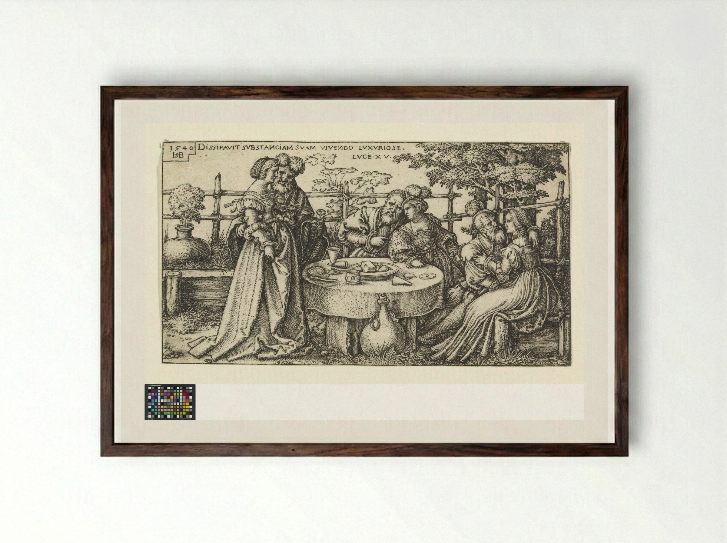Prodigal Son Wasting his Fortune - Sebald Beham - Framed Print Dark Wood