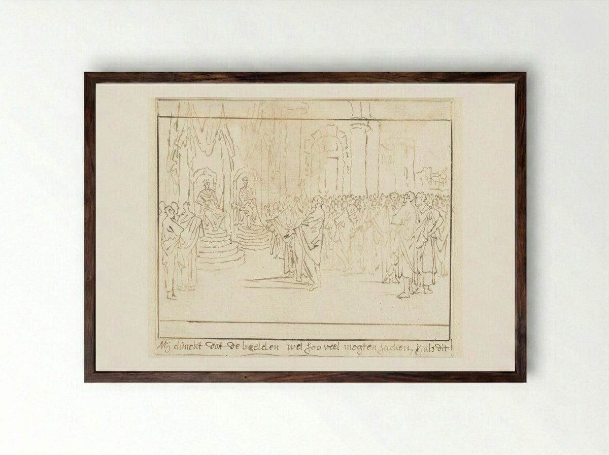 Profeet Micha voor de koningen Achab en Josaphat - Caspar Luyken - Framed Print Dark Wood