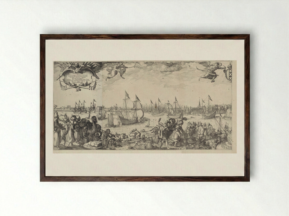 Profiel van Amsterdam, gezien vanaf het IJ - Pieter Bast - Framed Print Dark Wood
