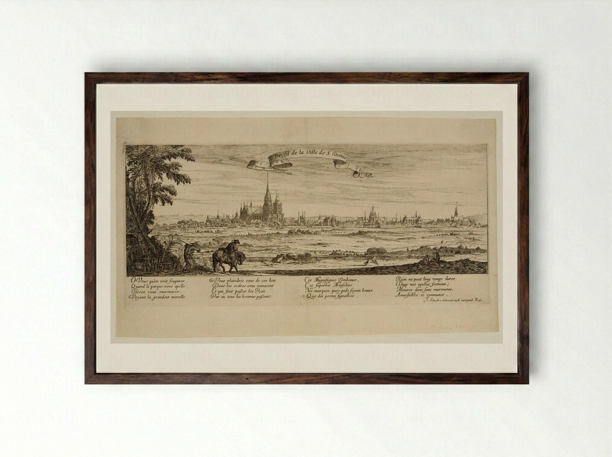 Profil de la Ville de S. Denis - Israël Silvestre - Framed Print Dark Wood