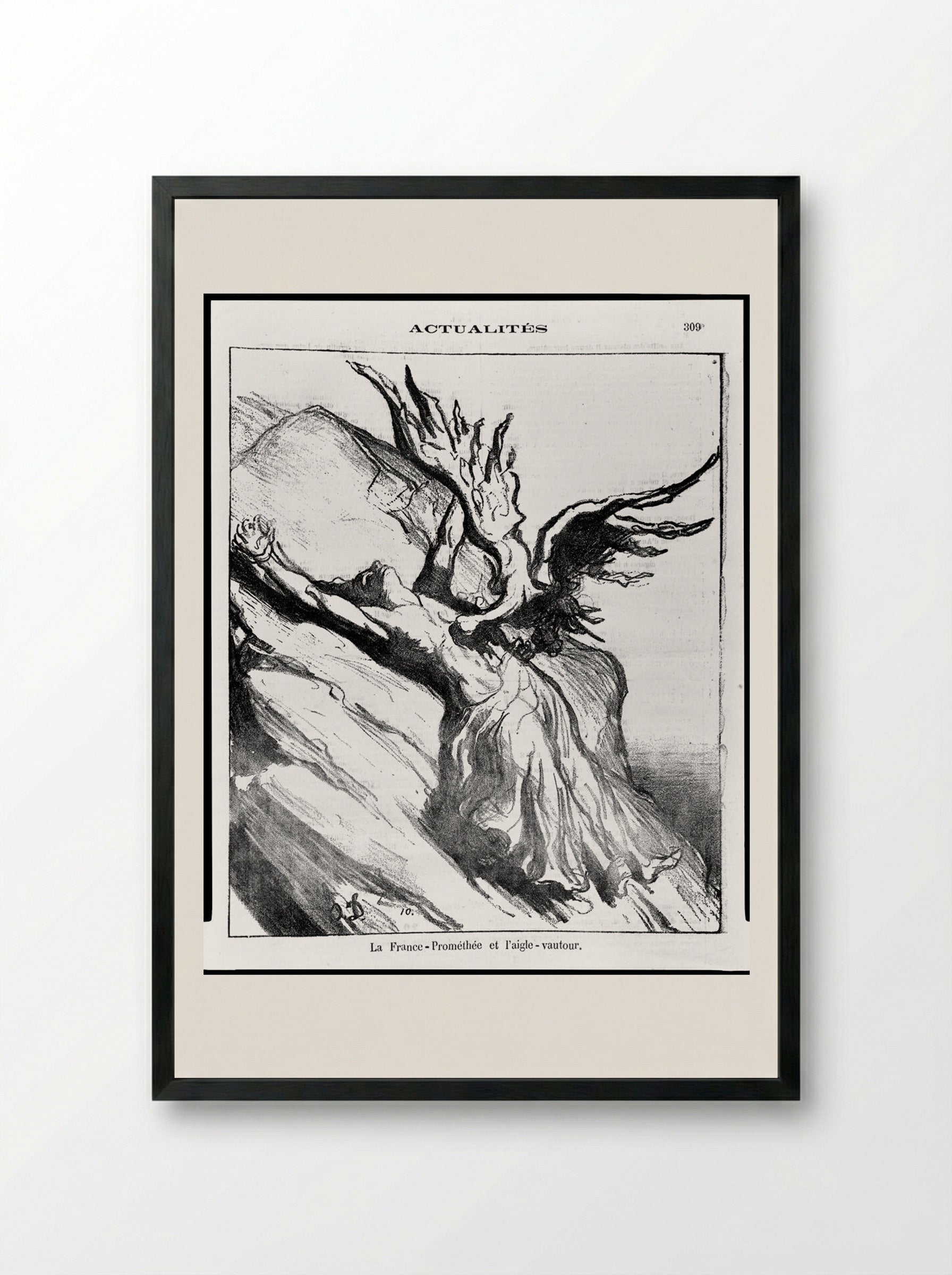 Prometheus-France and the Eagle Vulture - Honoré-Victorin Daumier - Framed Print Black