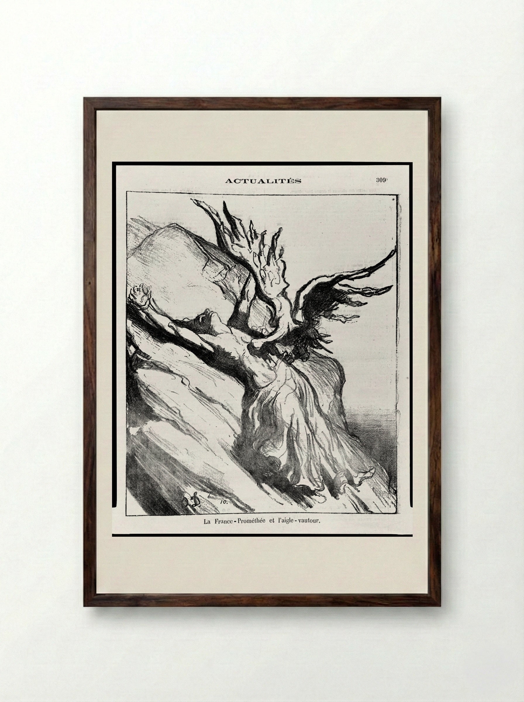 Prometheus-France and the Eagle Vulture - Honoré-Victorin Daumier - Framed Print Dark Wood