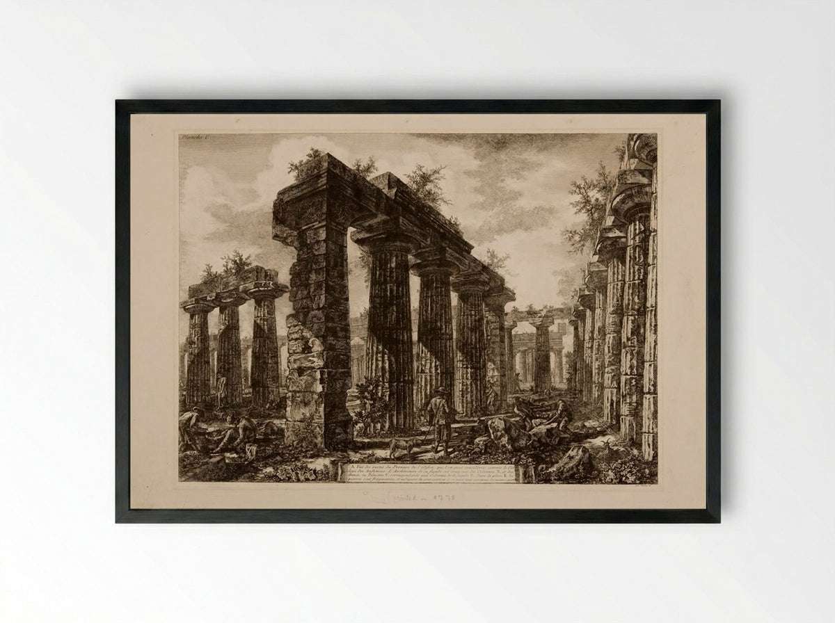 Pronaos of the Temple of Neptune at Paestum, Tav. V - Giovanni Battista Piranesi - Framed Print Black