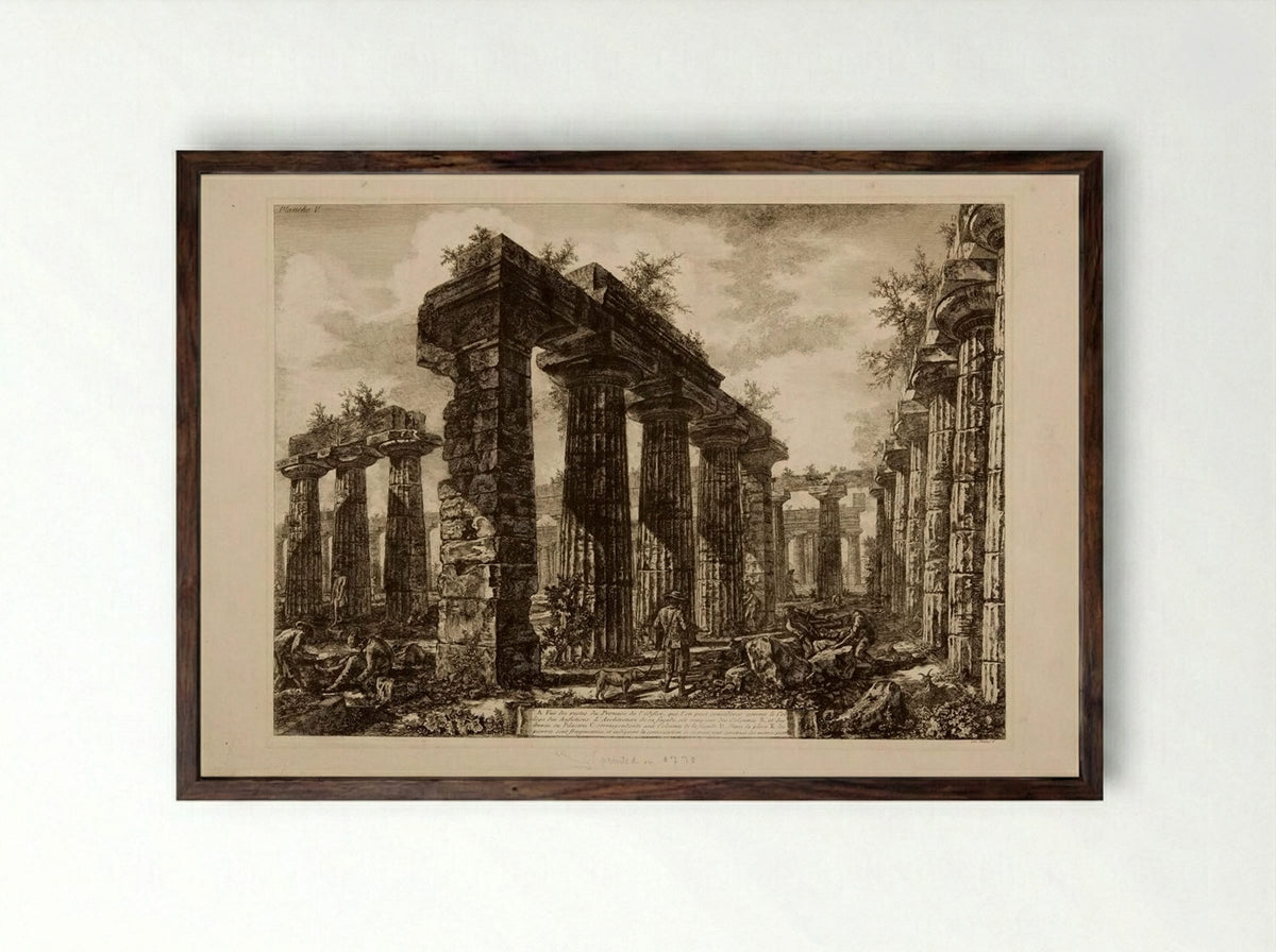 Pronaos of the Temple of Neptune at Paestum, Tav. V - Giovanni Battista Piranesi - Framed Print Dark Wood
