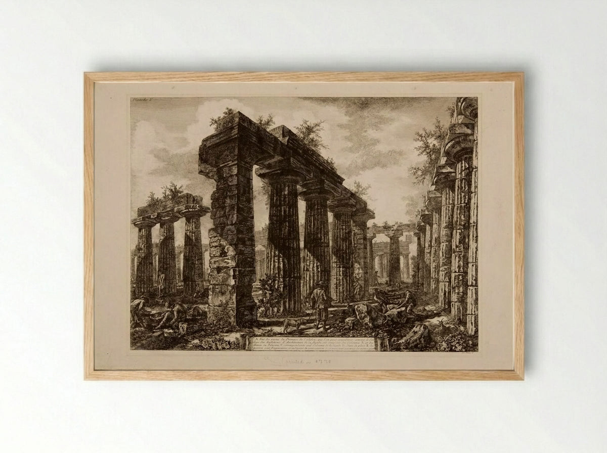 Pronaos of the Temple of Neptune at Paestum, Tav. V - Giovanni Battista Piranesi - Framed Print Wood