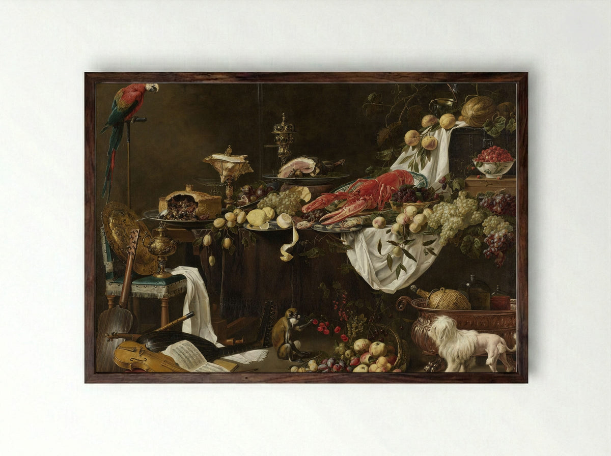 Pronkstilleven - Adriaen van Utrecht - Framed Print Dark Wood