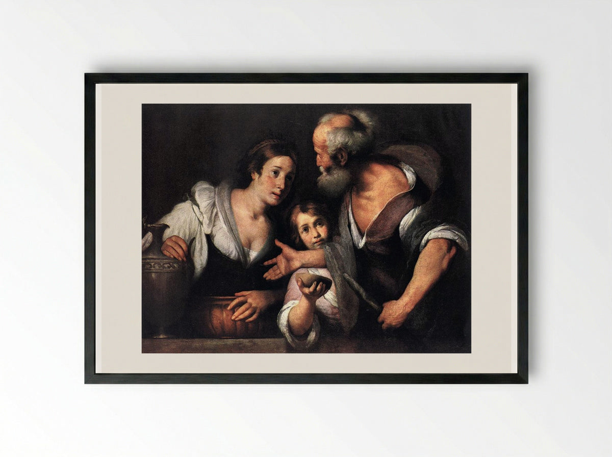 Prophet Elijah and the Widow of Sarepta - Bernardo Strozzi - Framed Print Black
