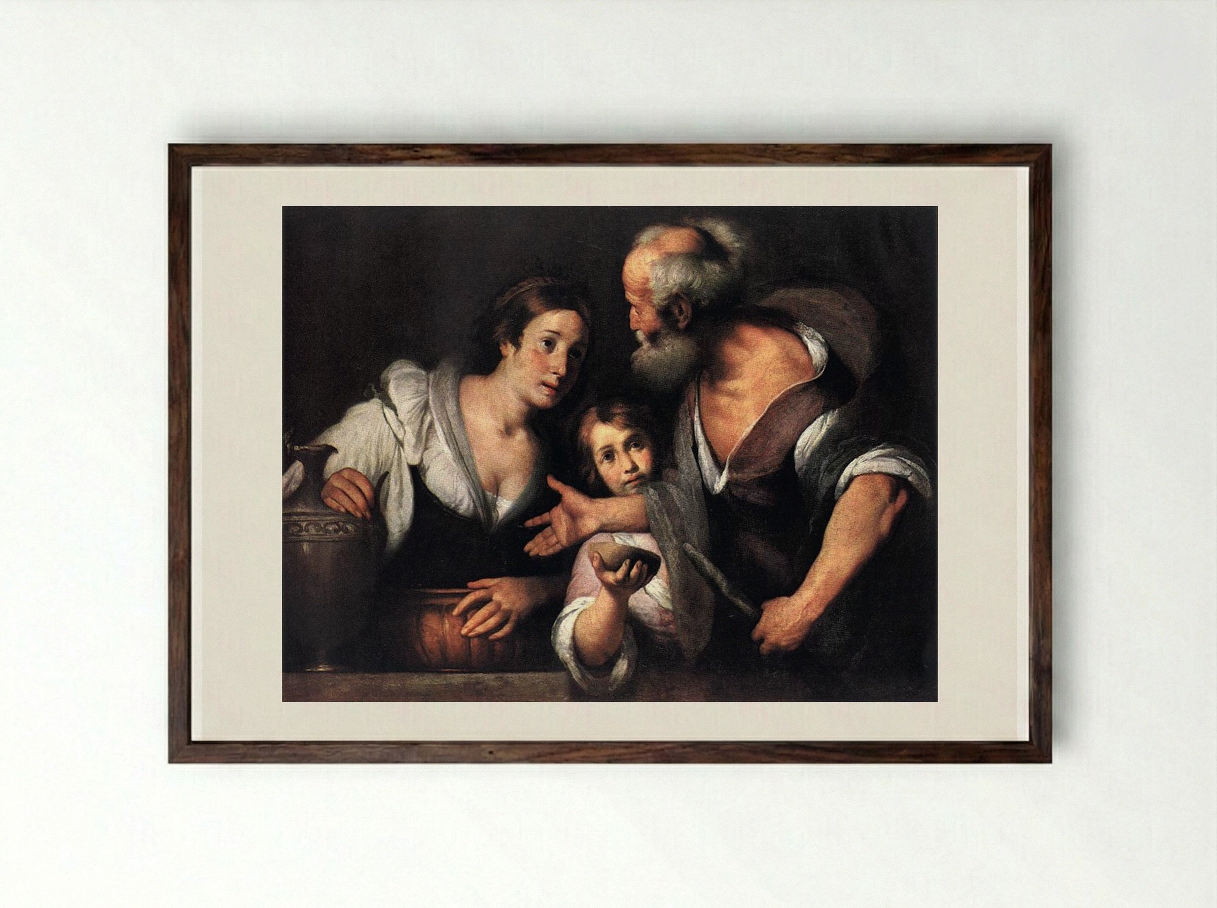 Prophet Elijah and the Widow of Sarepta - Bernardo Strozzi - Framed Print Dark Wood