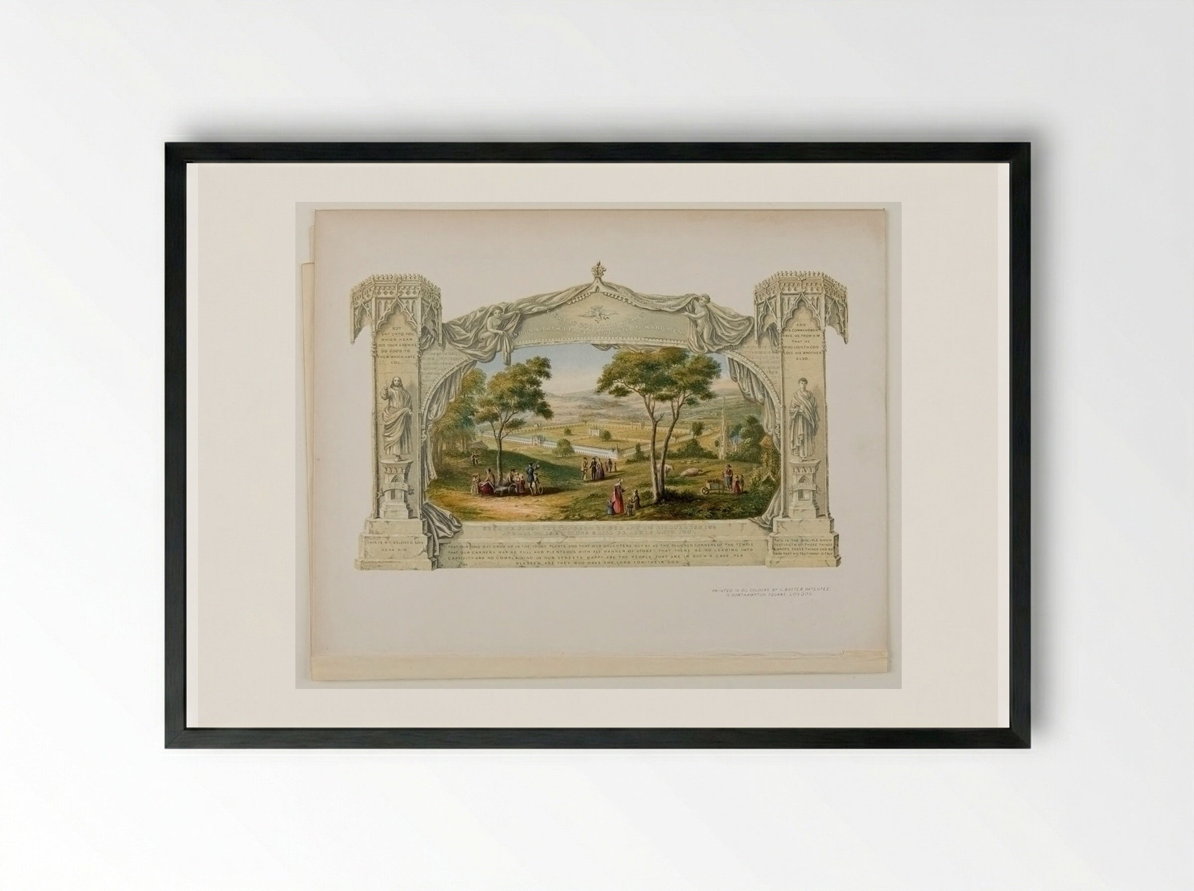 Proposed Communist Settlement of the Christian Commonwealth - George Baxter - Framed Print Black