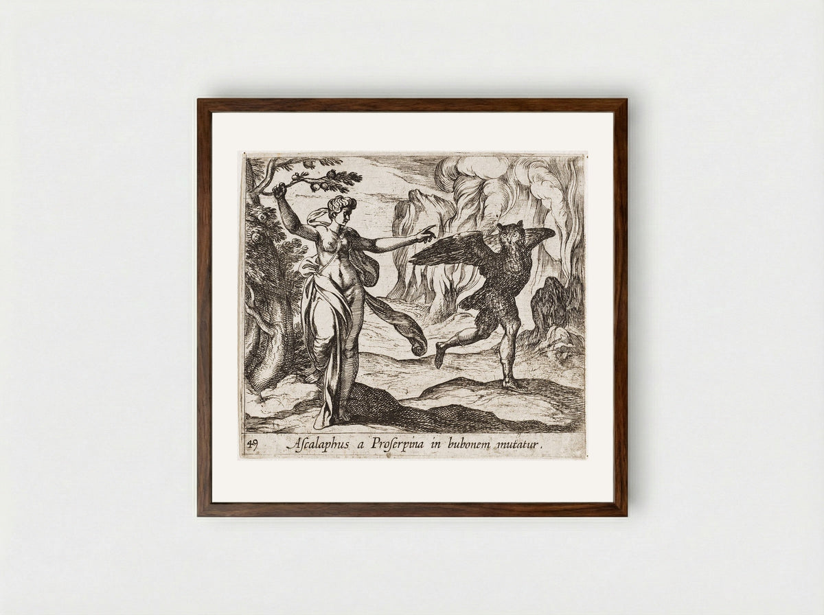 Proserpina Turning Ascalaphus into an Owl - Antonio Tempesta - Framed Print Dark Wood