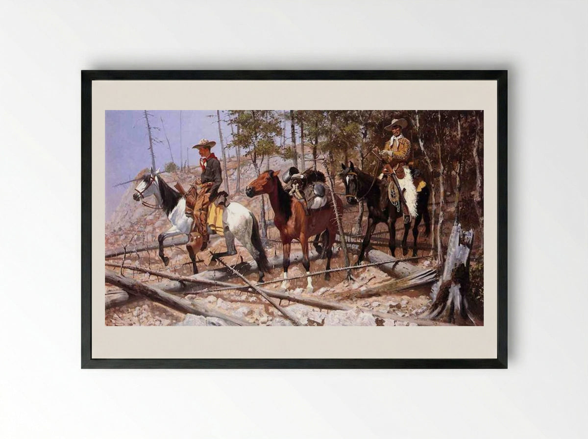 Prospecting for Cattle Range - Frederic Remington - Framed Print Black