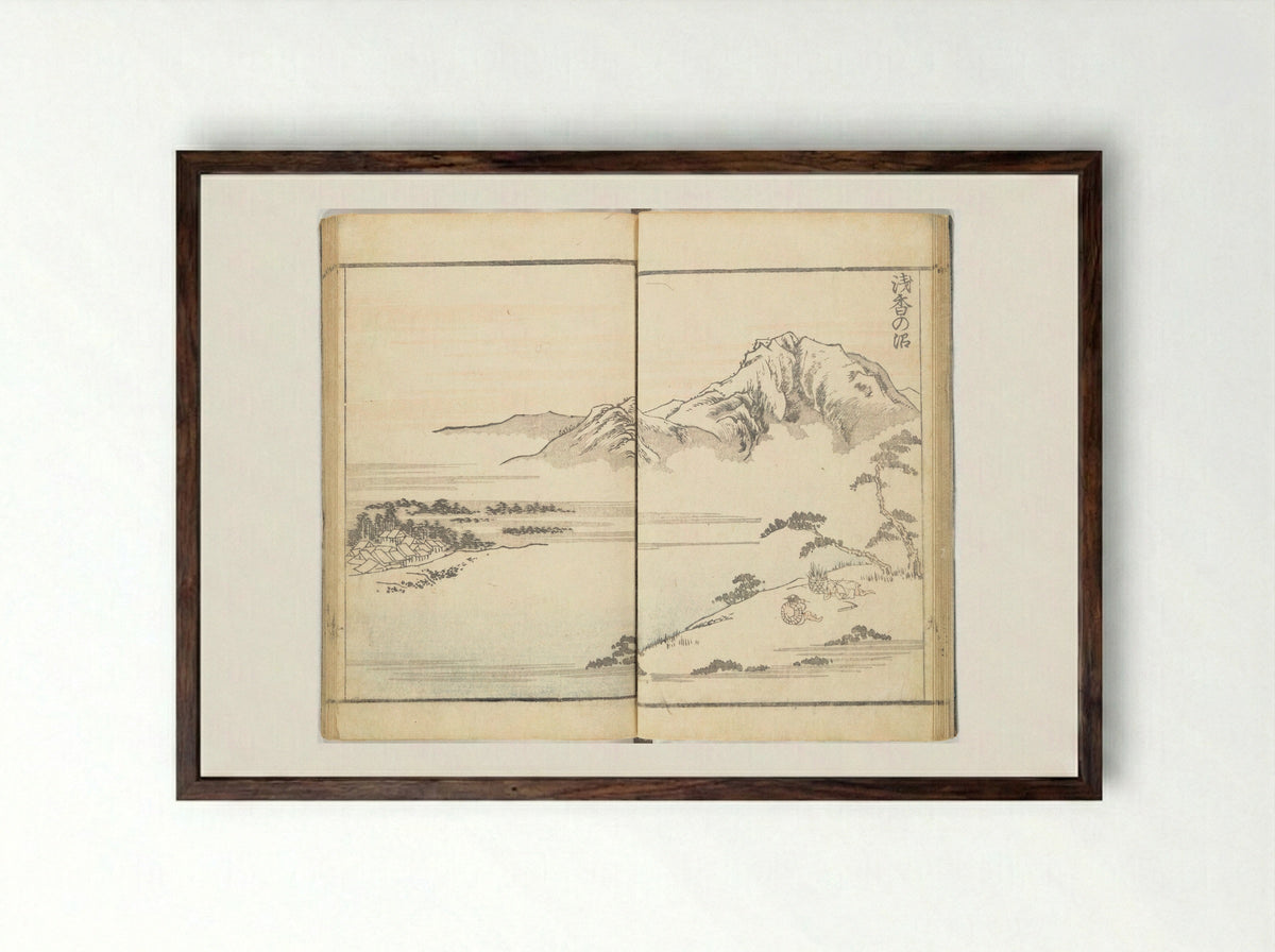 Prospects and Views, Picture Album of Landscapes - Kōkunsai Bairin - Framed Print Dark Wood