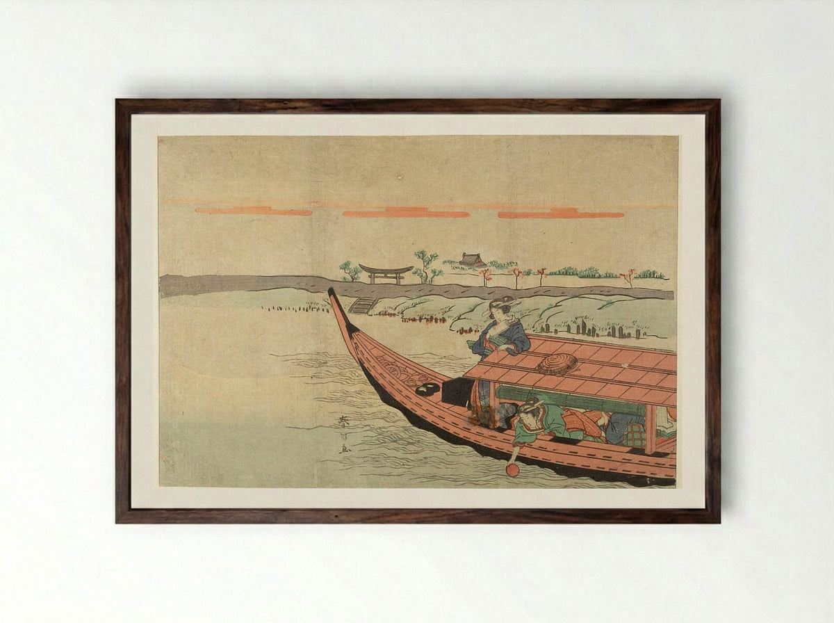 Prow of Red and Black Boat - Katsukawa Shunkō - Framed Print Dark Wood