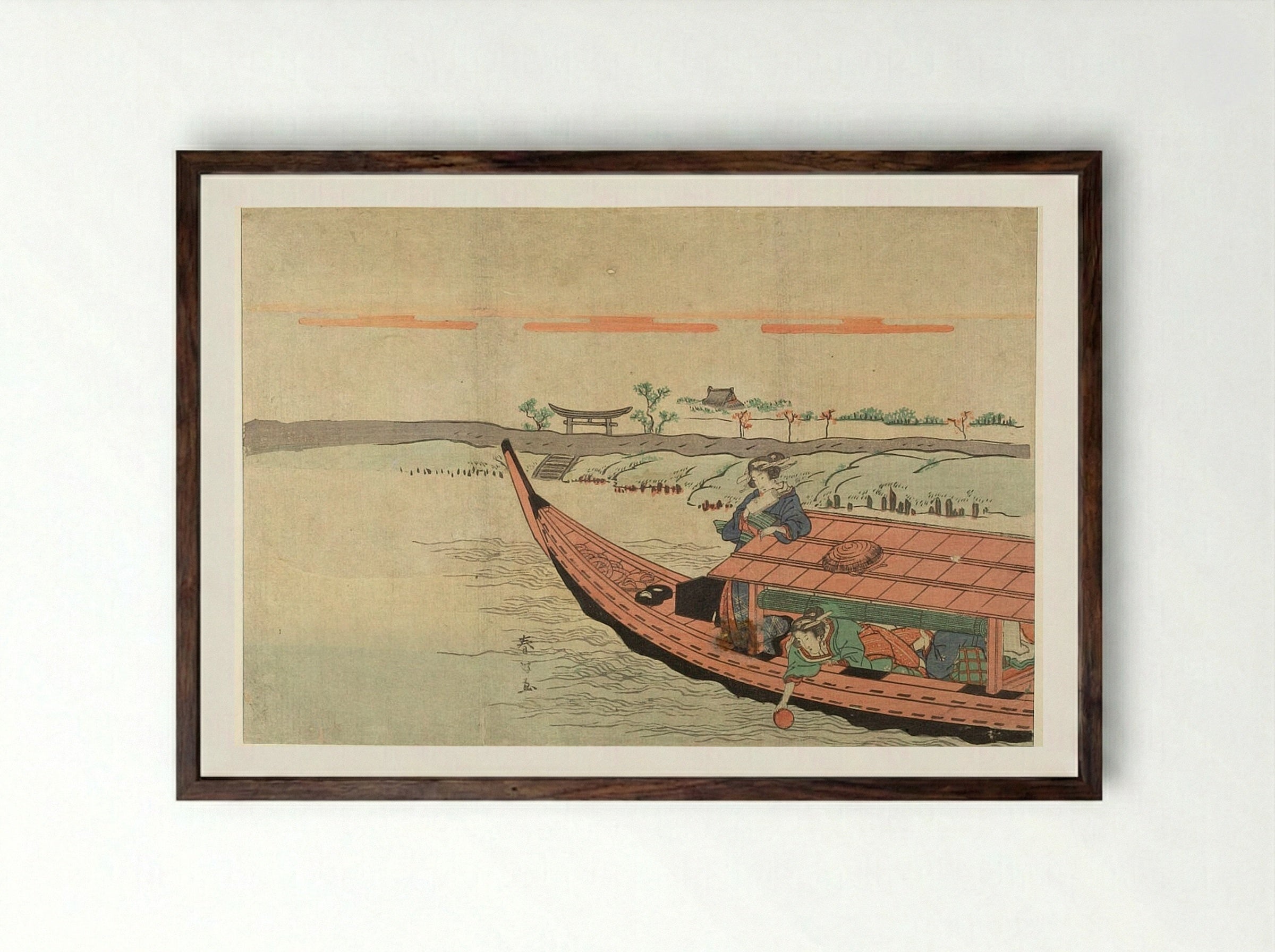 Prow of Red and Black Boat - Katsukawa Shunkō - Framed Print Dark Wood