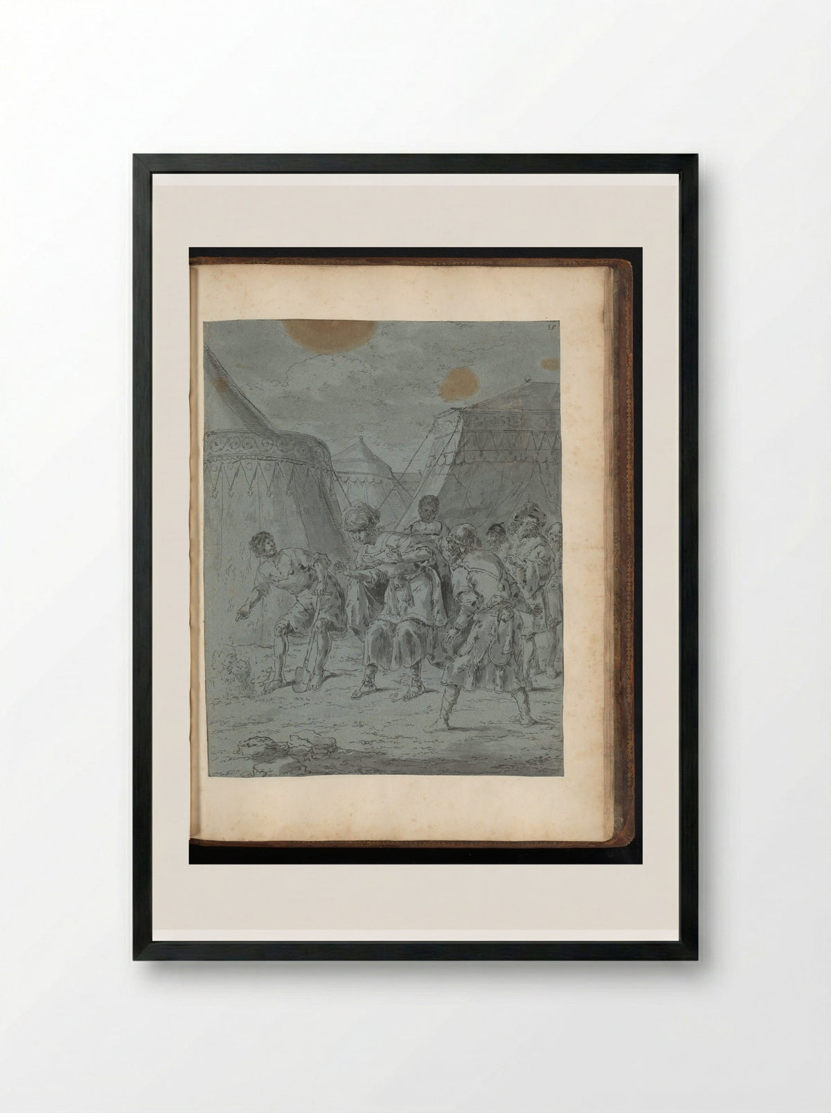 Proxenus Finds an Oil Spring in the Camp of Alexander the Great - Leonaert Bramer - Framed Print Black