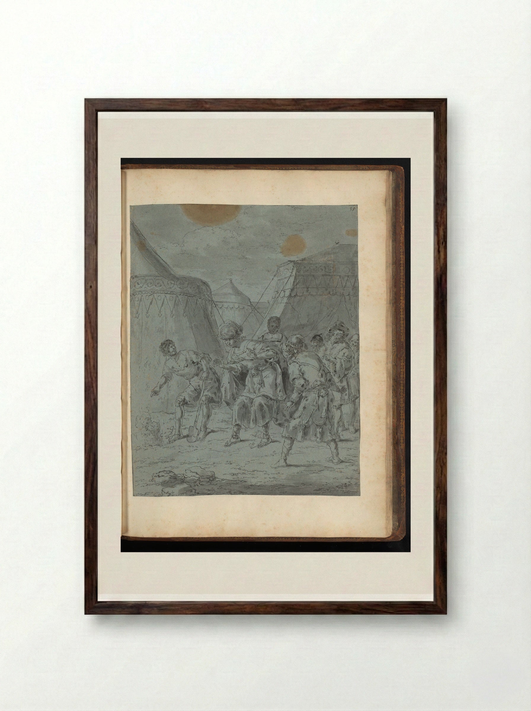 Proxenus Finds an Oil Spring in the Camp of Alexander the Great - Leonaert Bramer - Framed Print Dark Wood
