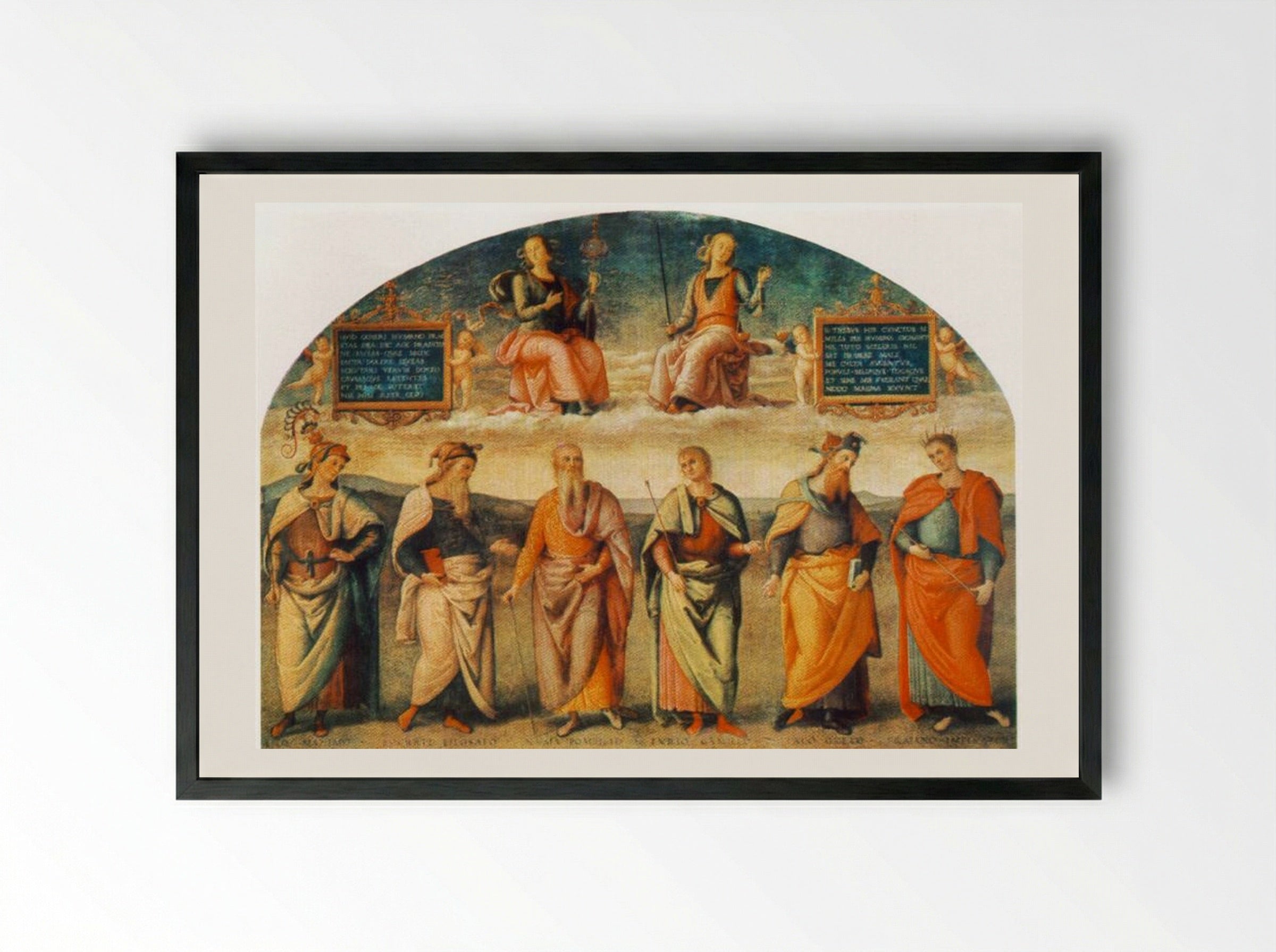 Prudence and Justice with Six Antique Wisemen - Pietro Perugino - Framed Print Black