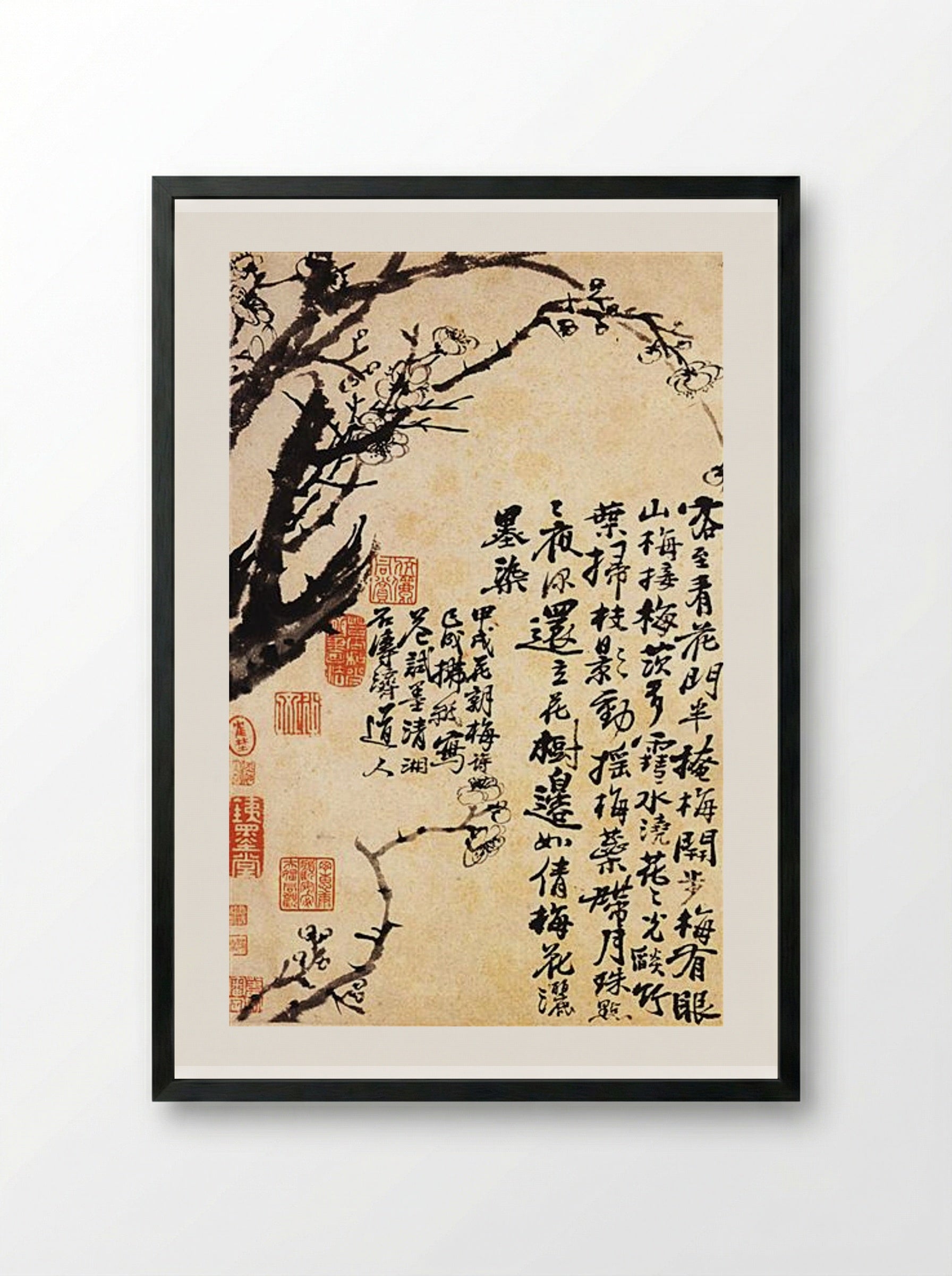 Prunus in Flower - Shitao - Framed Print Black