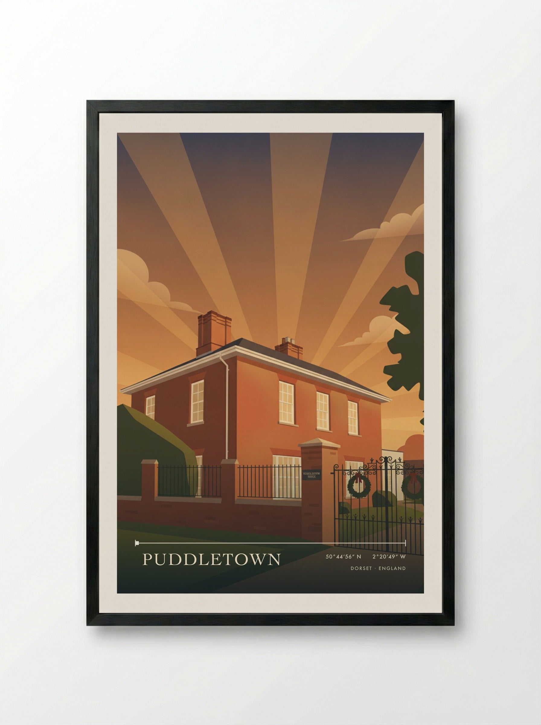 Puddletown Dorset England Travel Poster - Framed Print Black