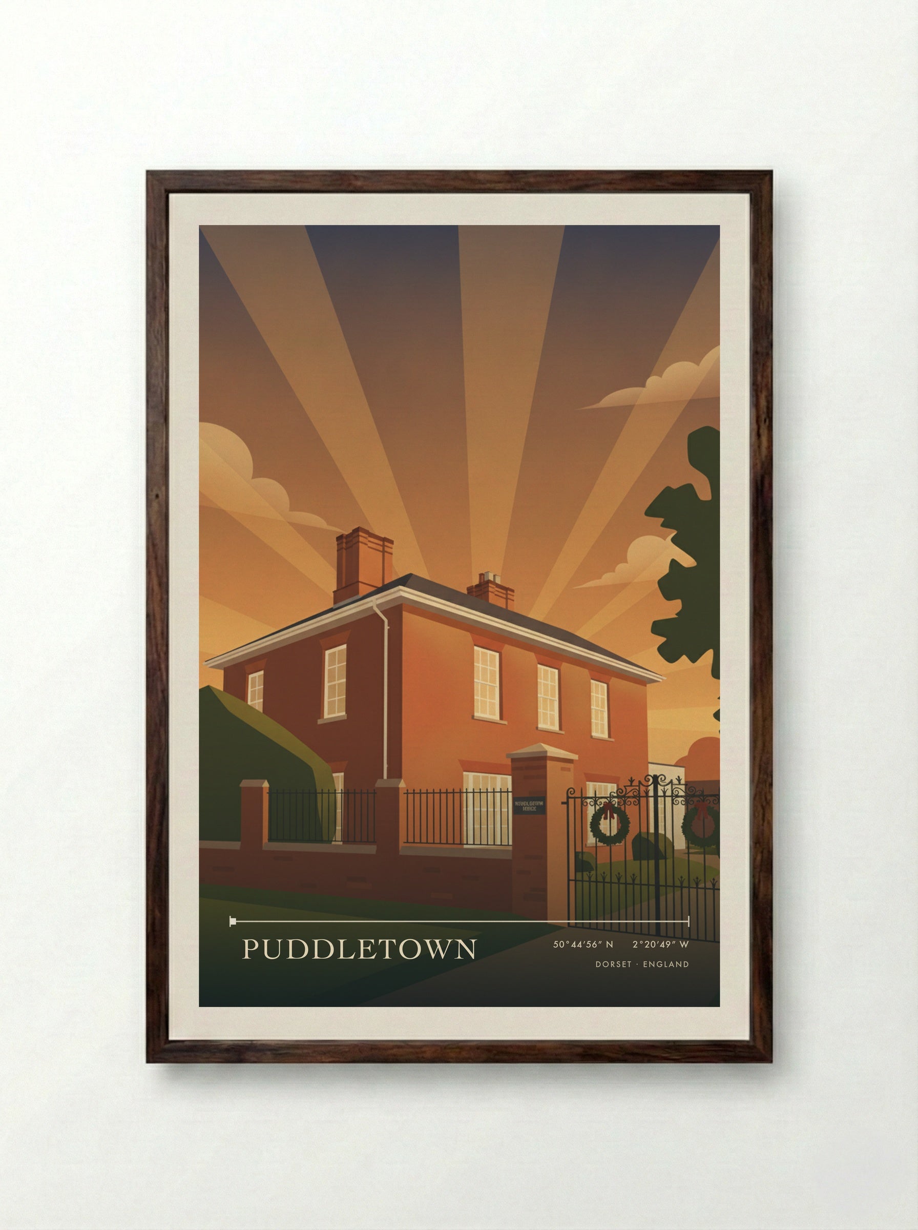 Puddletown Dorset England Travel Poster - Framed Print Dark Wood