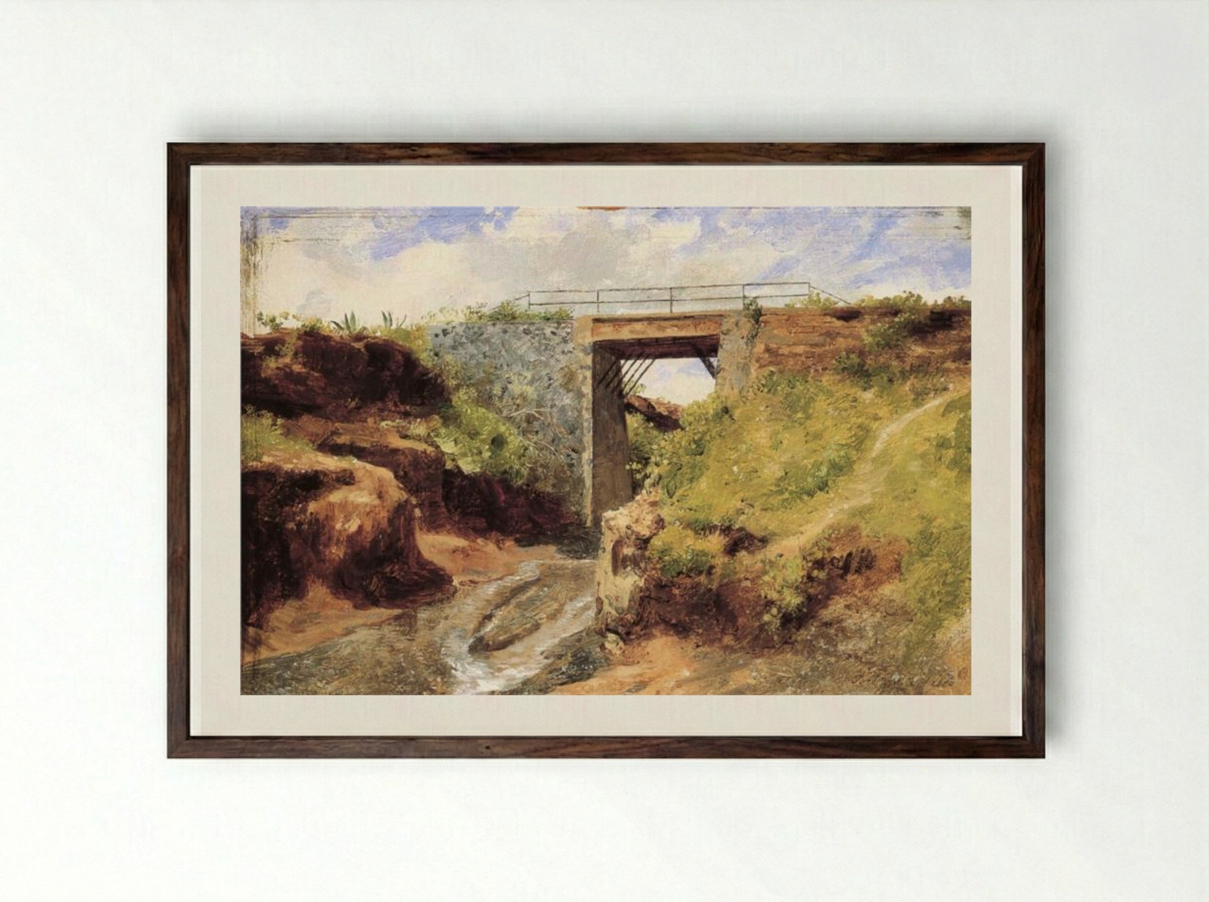 Puente de la Barranca del Muerto - José María Velasco - Framed Print Dark Wood