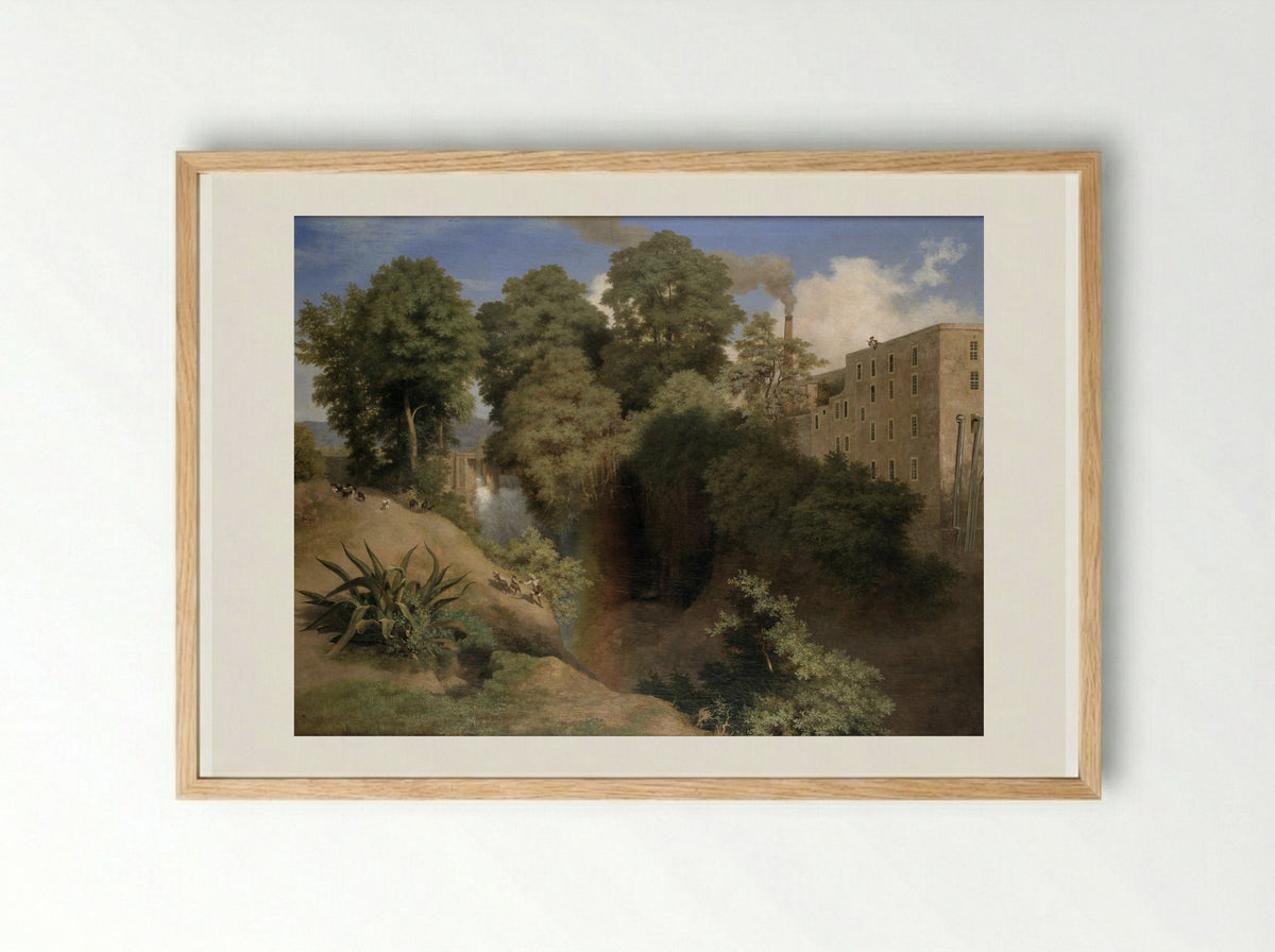 Puente rústico en el río San Ángel - José María Velasco - Framed Print Wood