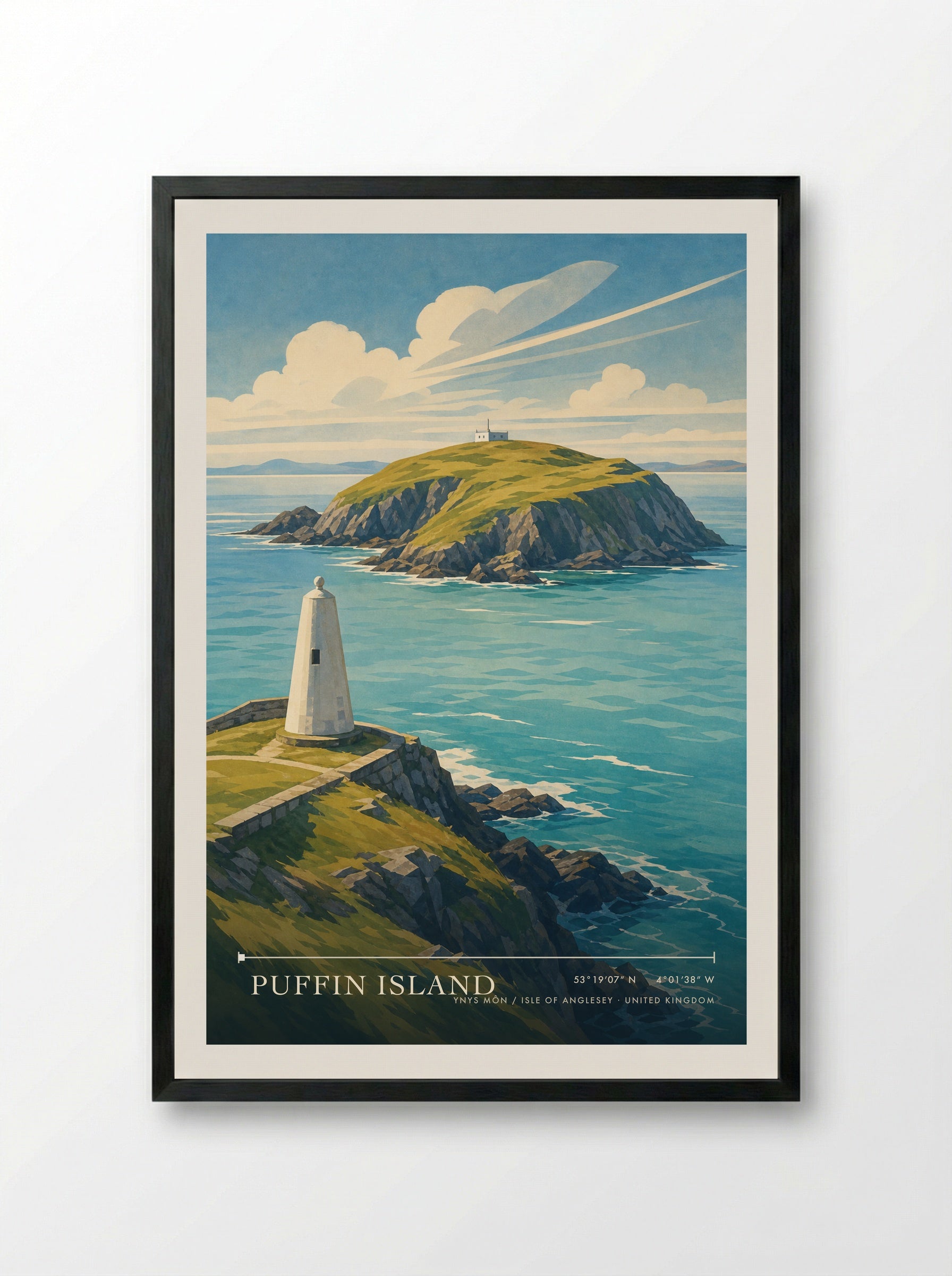 Puffin Island Ynys Môn / Isle of Anglesey United Kingdom Travel Poster - Framed Print Black