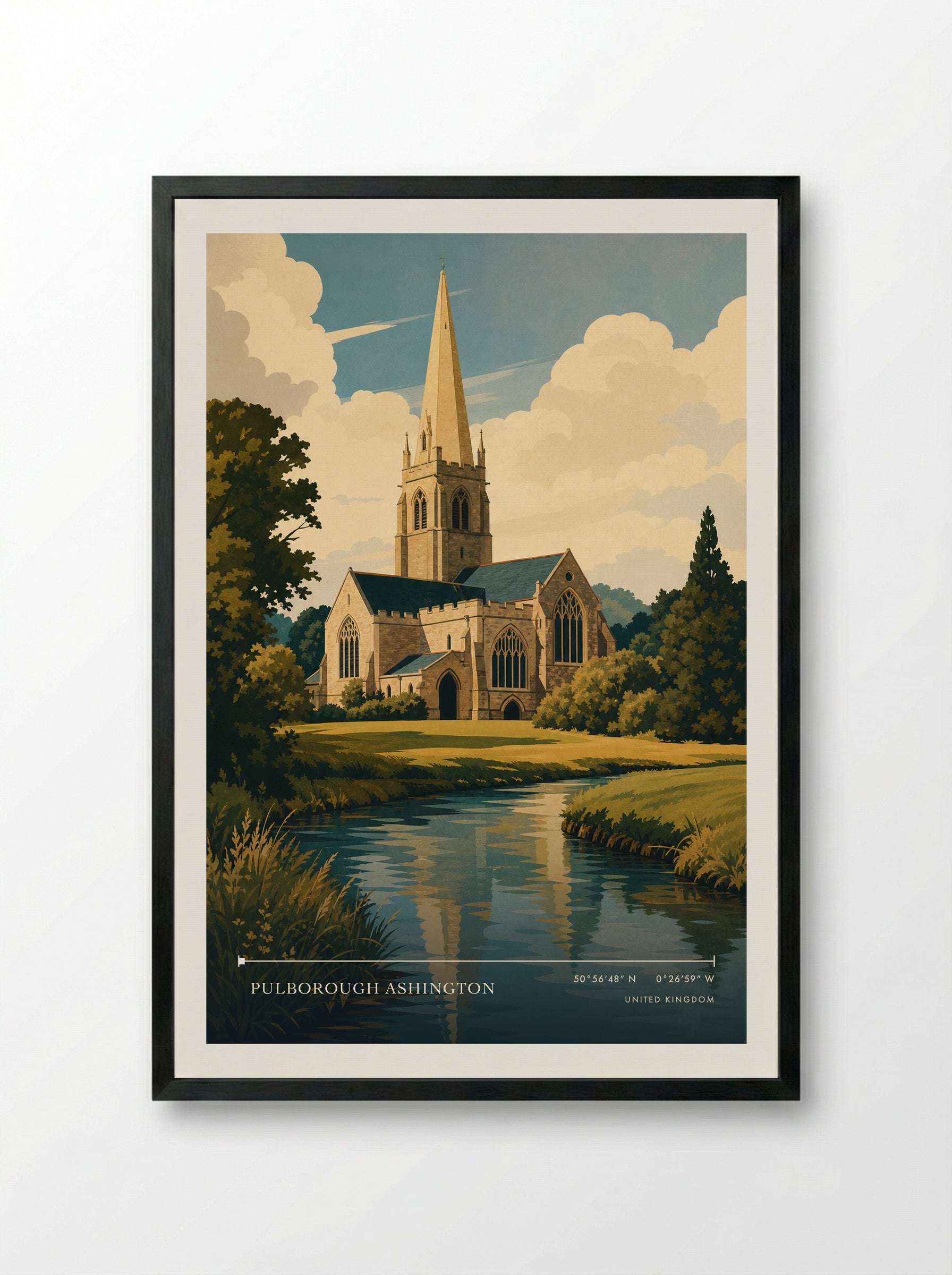Pulborough Ashington United Kingdom Travel Poster - Framed Print Black