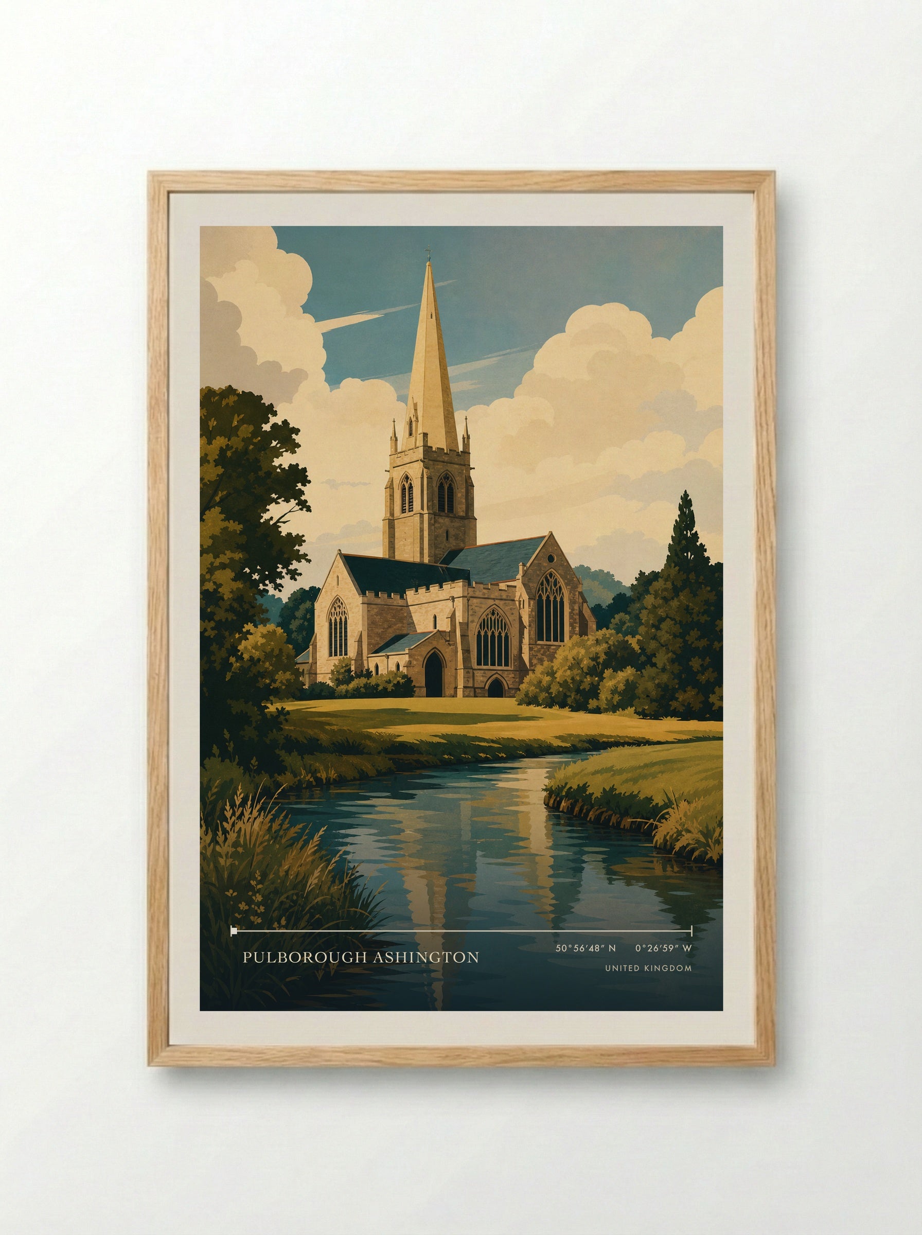 Pulborough Ashington United Kingdom Travel Poster - Framed Print Wood