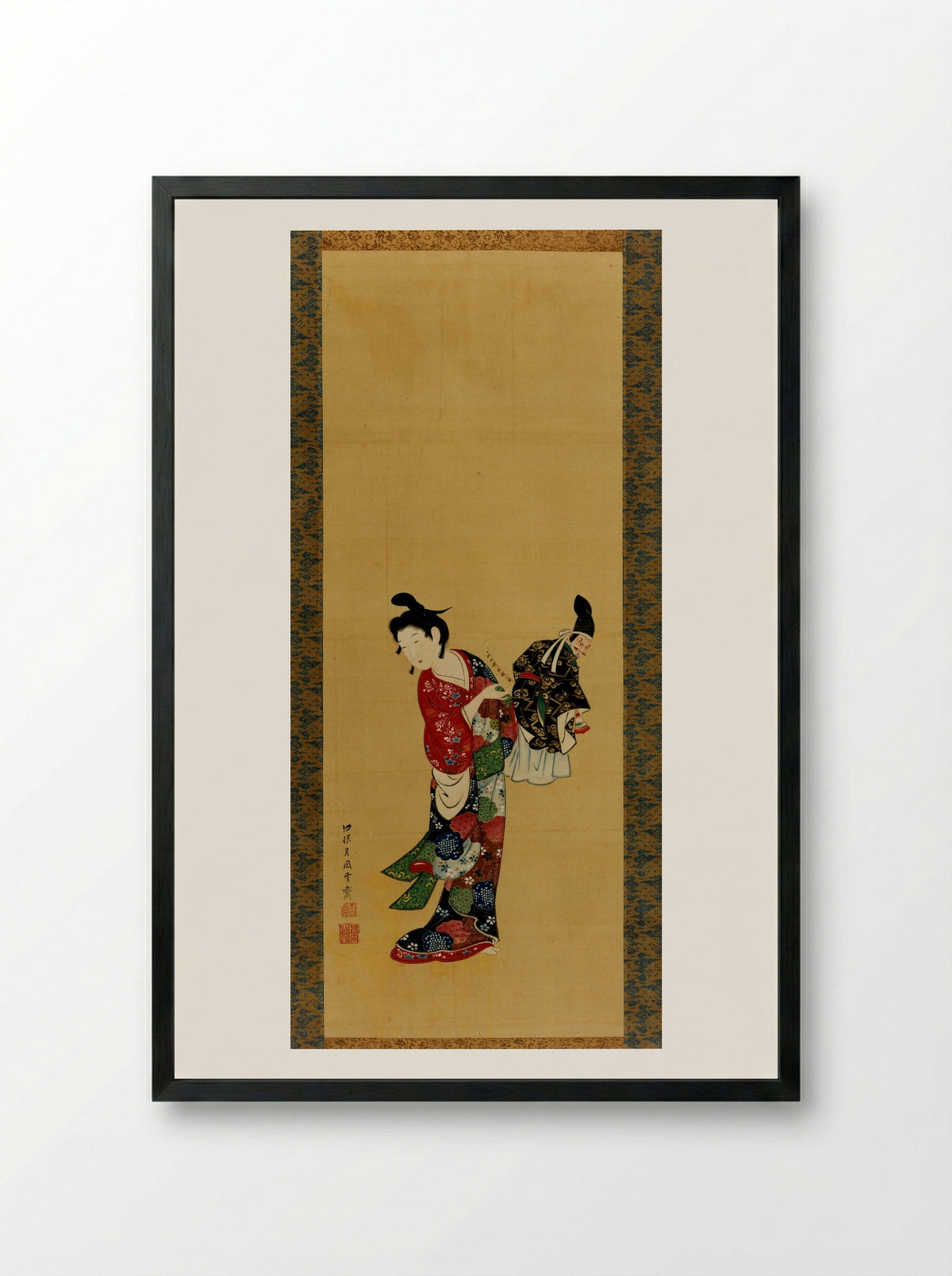 Puppeteer with Puppet - Tsukioka Sessai - Framed Print Black