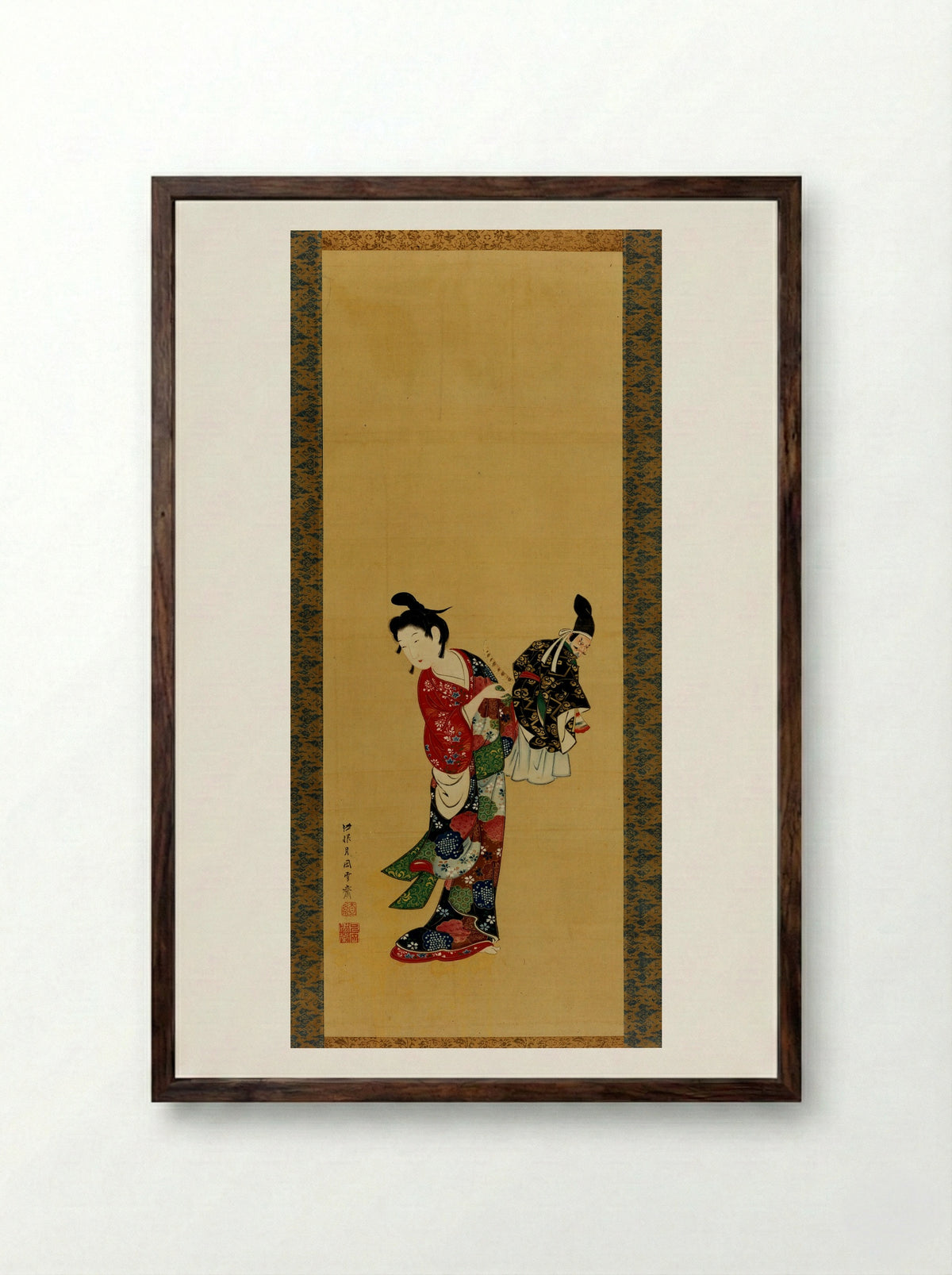 Puppeteer with Puppet - Tsukioka Sessai - Framed Print Dark Wood